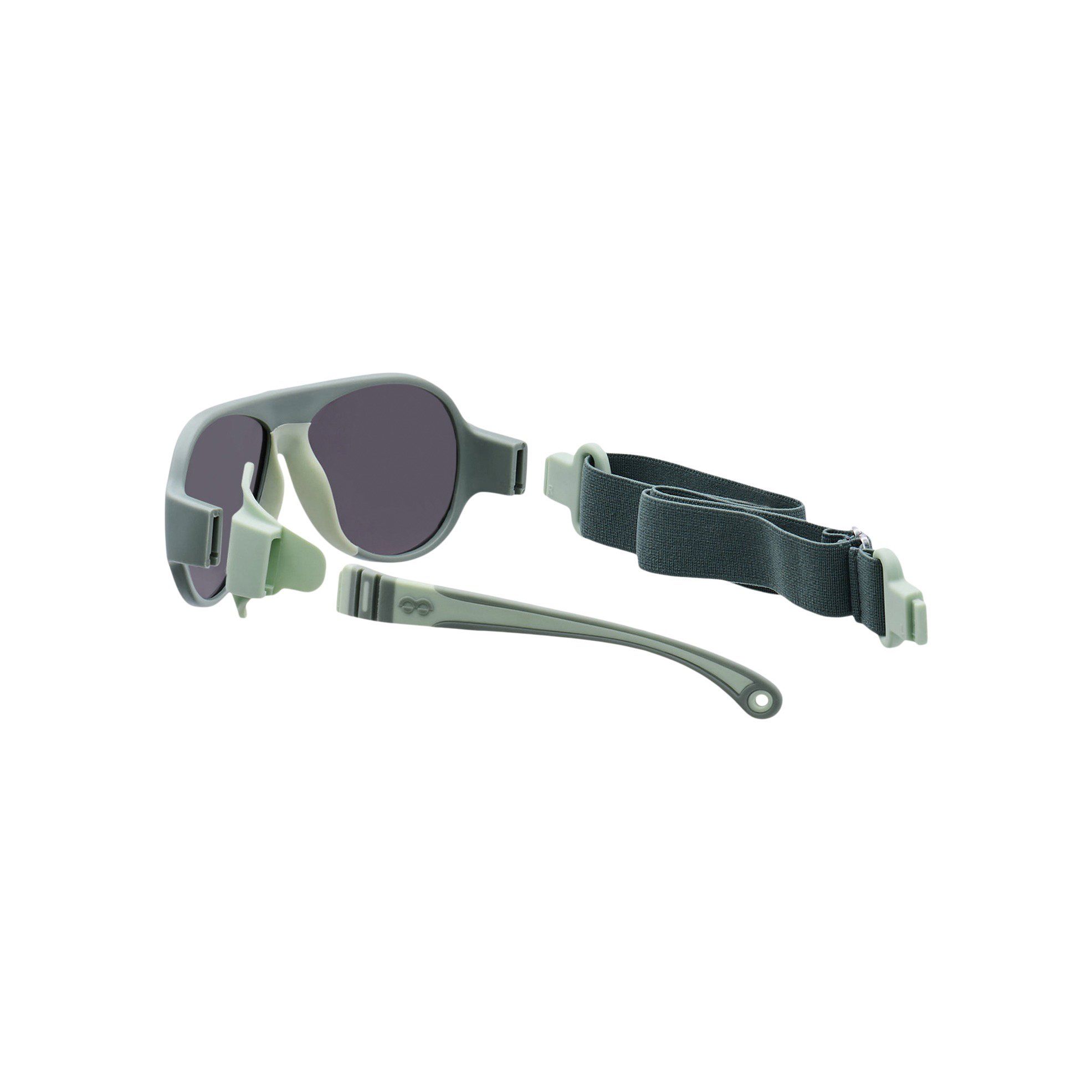 Sonnenbrille mit abnehmbaren Bügeln und Brillenband. Einzelteile.