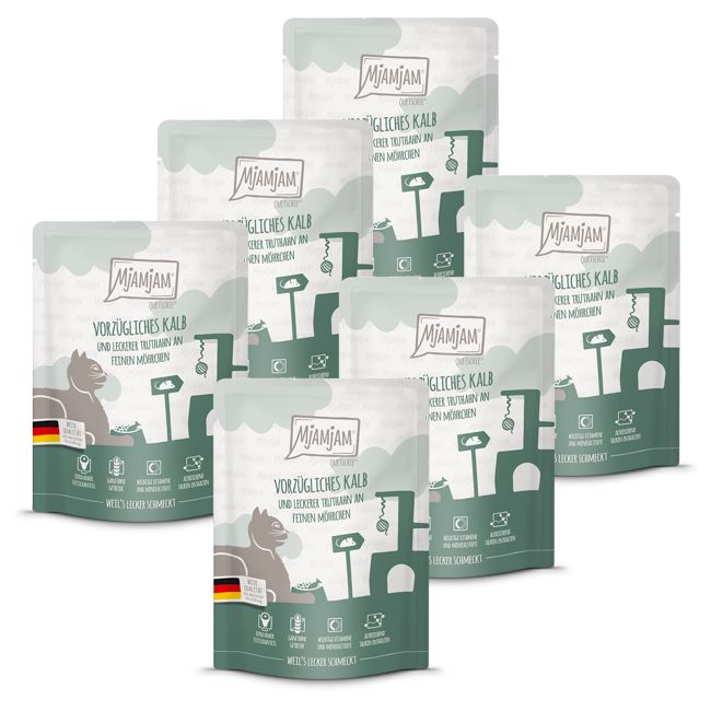 MjAMjAM - Quetschie vorzügliches Kalb & Truthahn an leckeren Möhrchen 6x300 g Futter