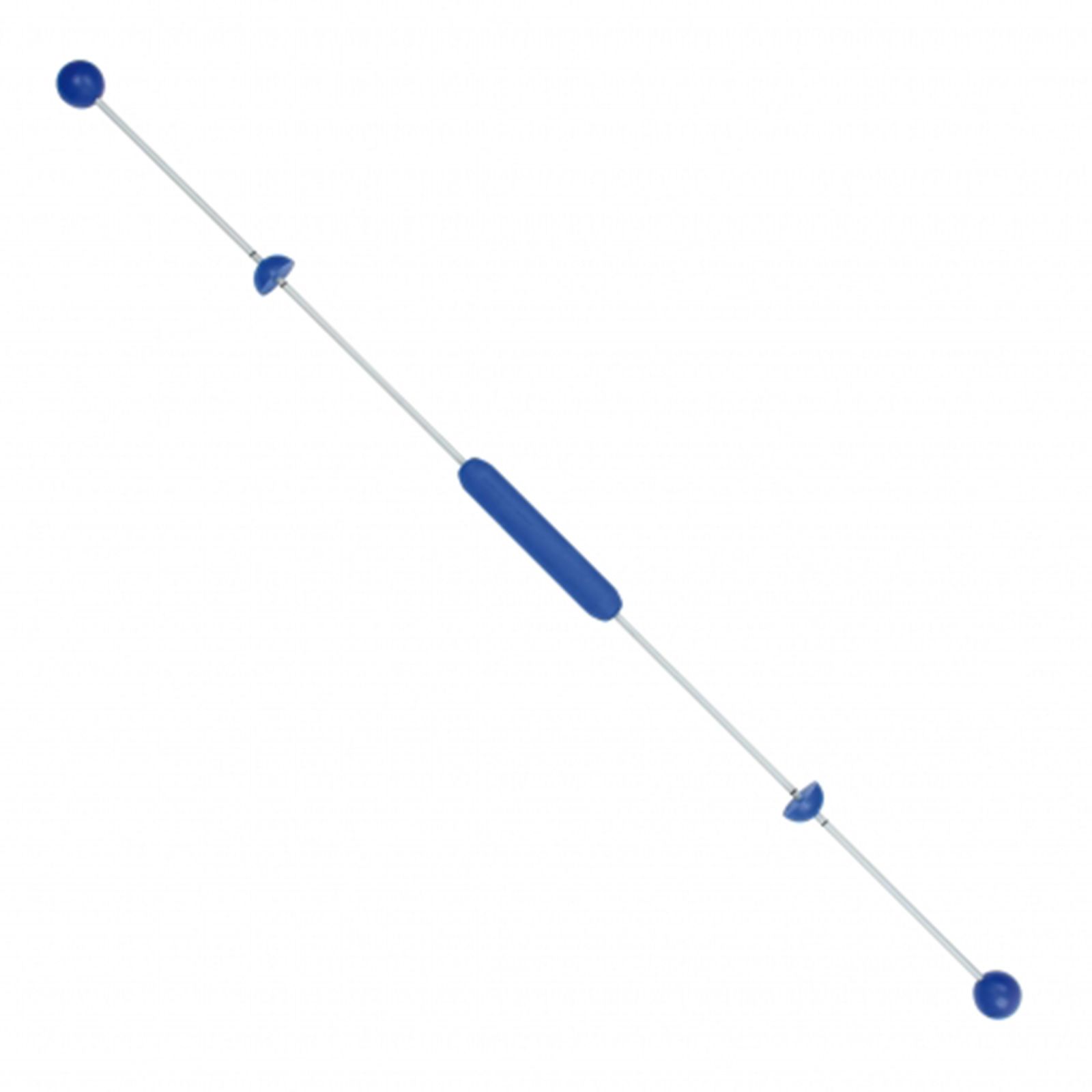 Schwingstab mit blauen Endkugeln und Griff. Stabiler, länglicher Griff in der Mitte. Blaue Elemente an den Enden und in der Mitte.
