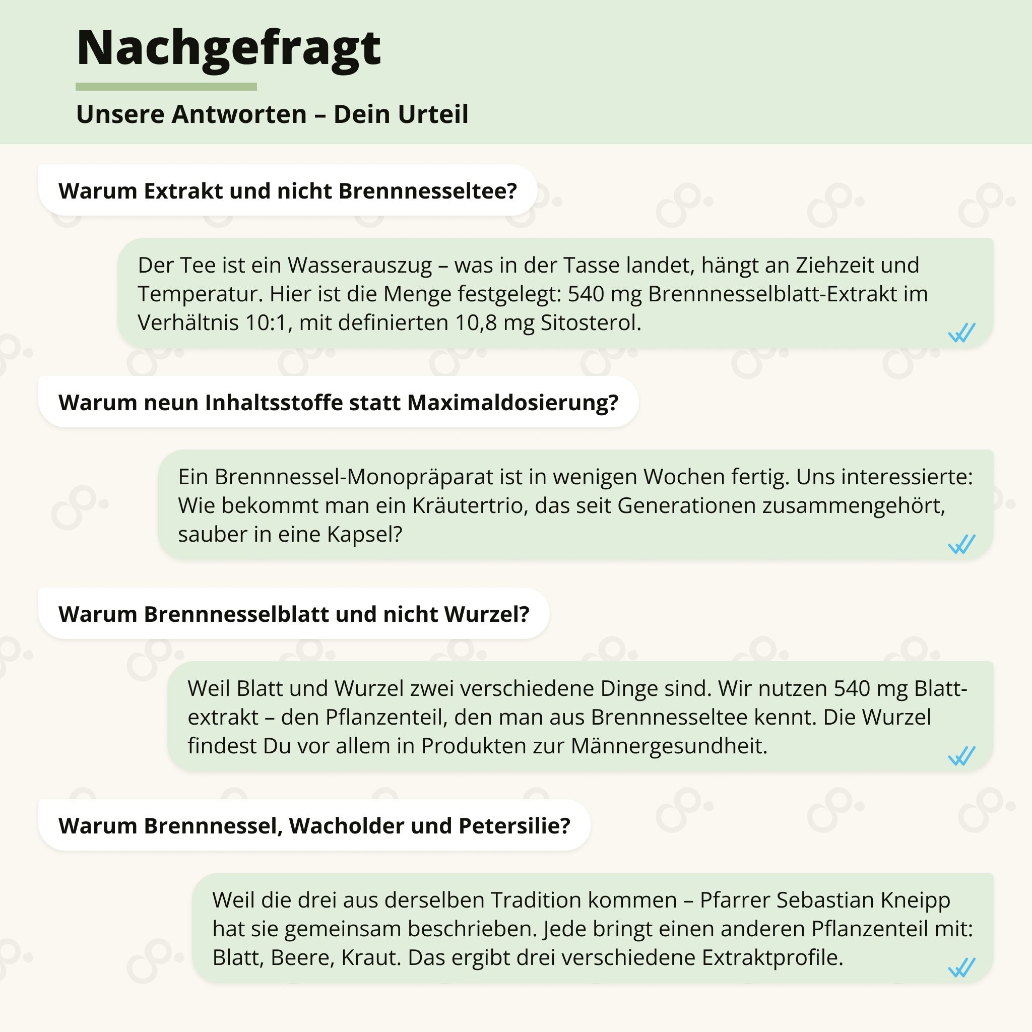 Text über Brennnesselextrakt vs. Tee, Inhaltsstoffe und Kräutertraditionen. "grenzenlos" Logo.