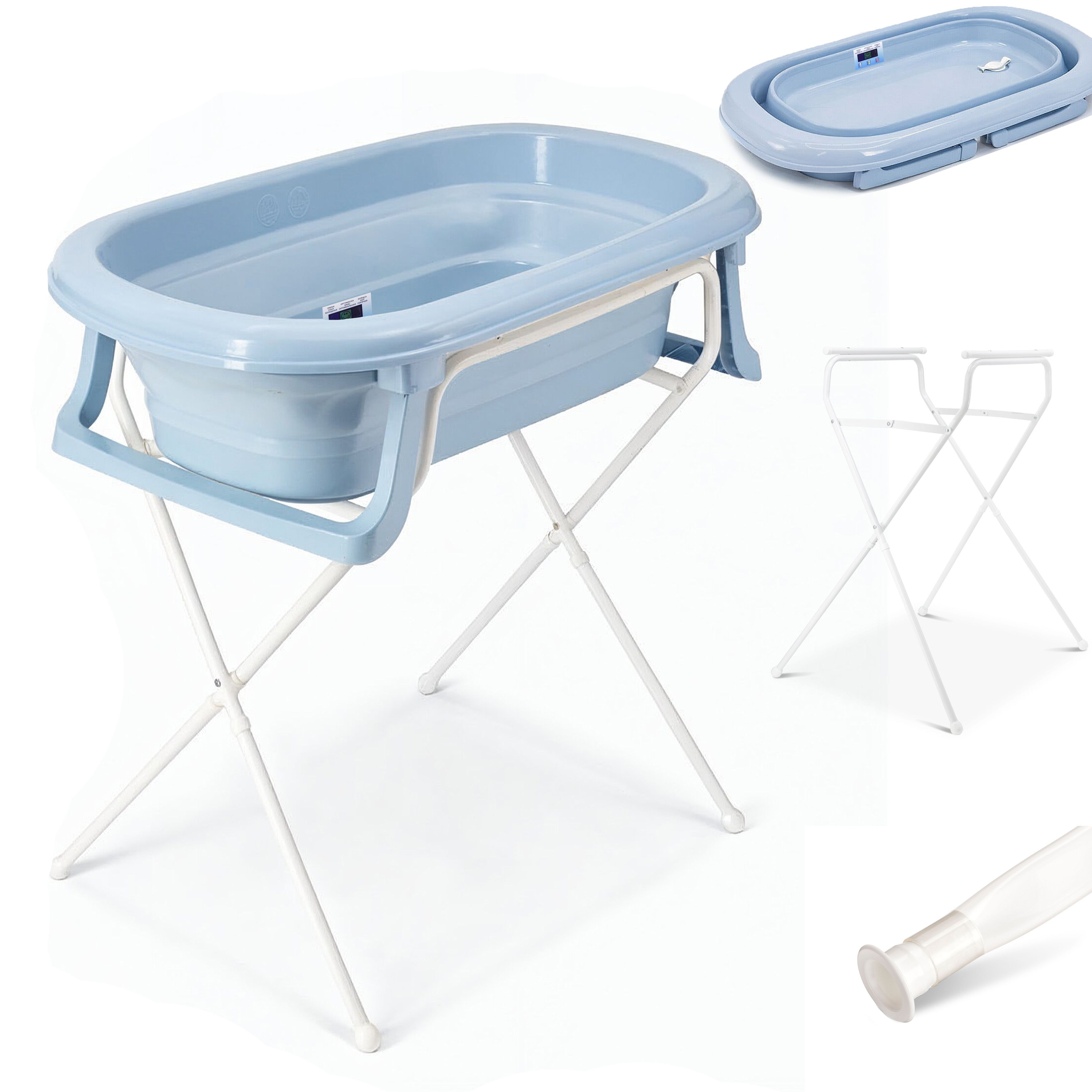 Baby Badewanne faltbar mit Ständer - Babywanne + Abflussschlauch Thermometer 1 St