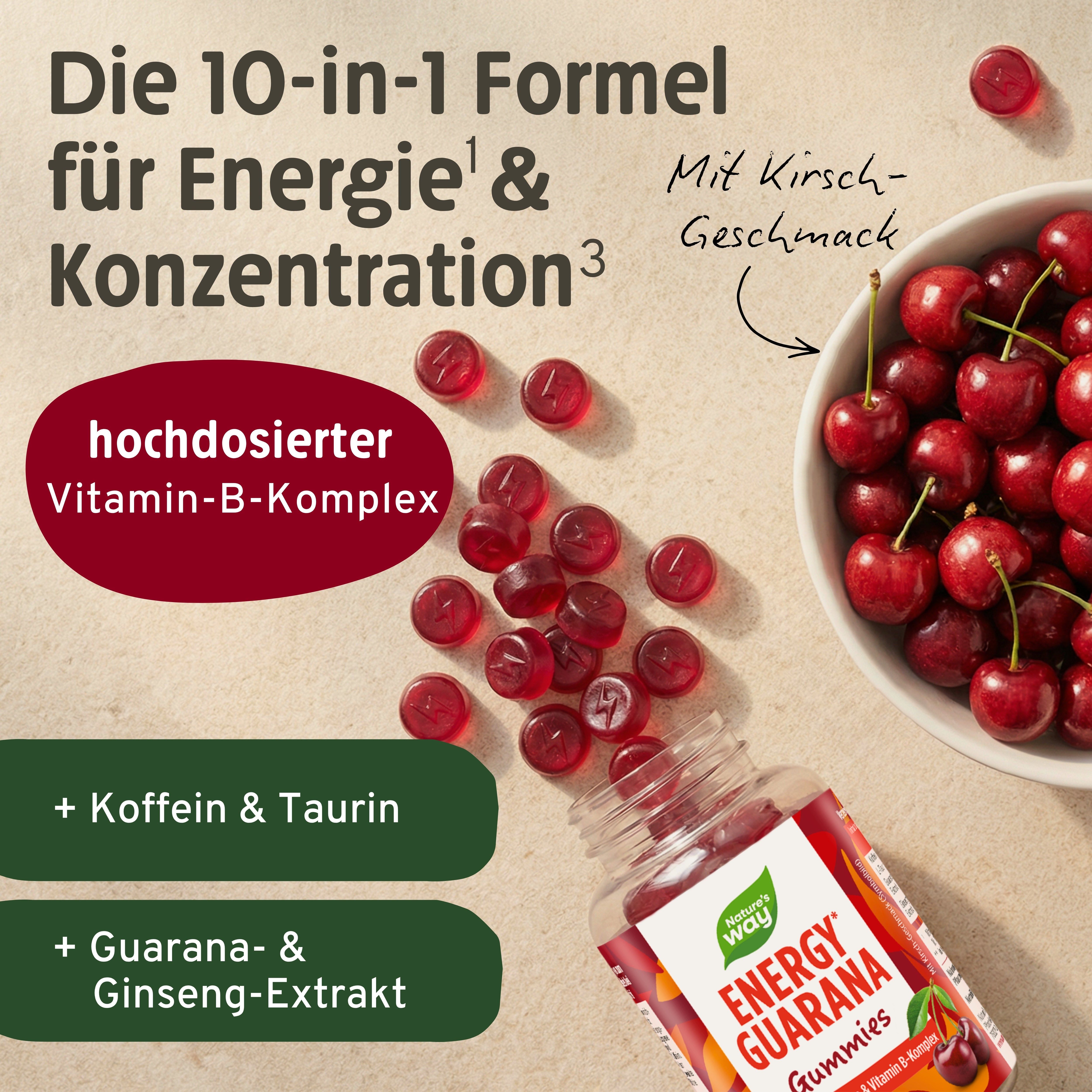 Energy Guarana Gummies | 10 mg Koffein & Vitamin B Komplex | Pflanzen-Extrakte mit Guarana & Gins...