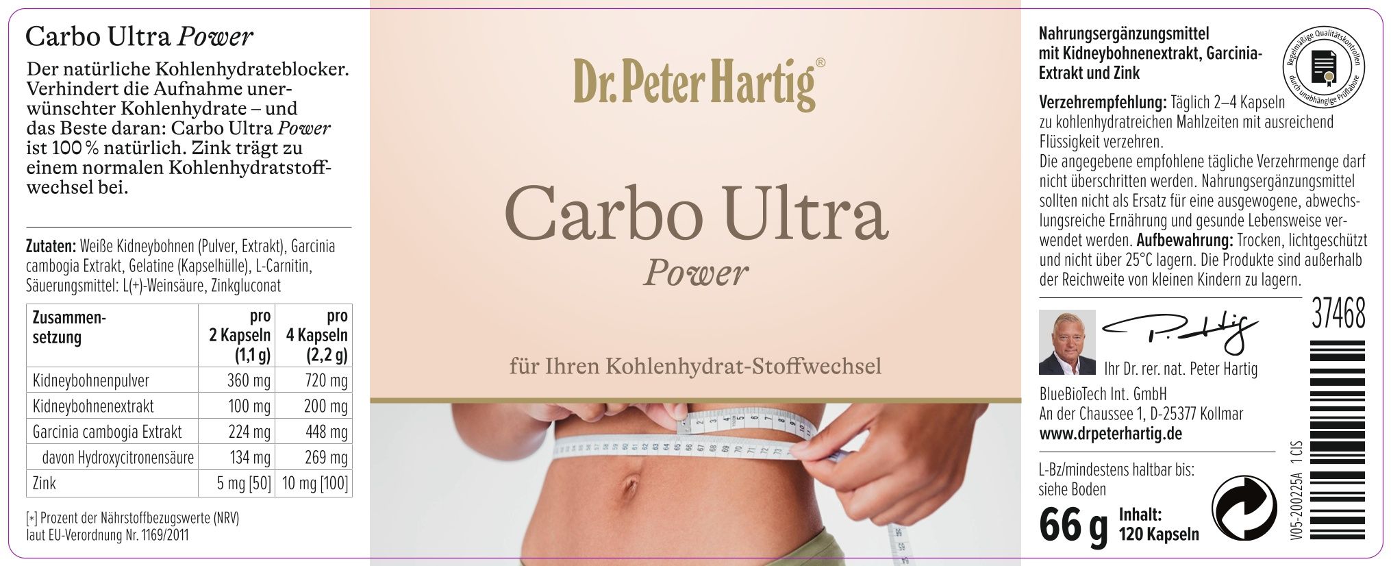 Mann sitzt an einem Tisch. Auf dem Tisch: Produktverpackung, Flasche und Box mit Aufschrift Dr. Peter Hartig.