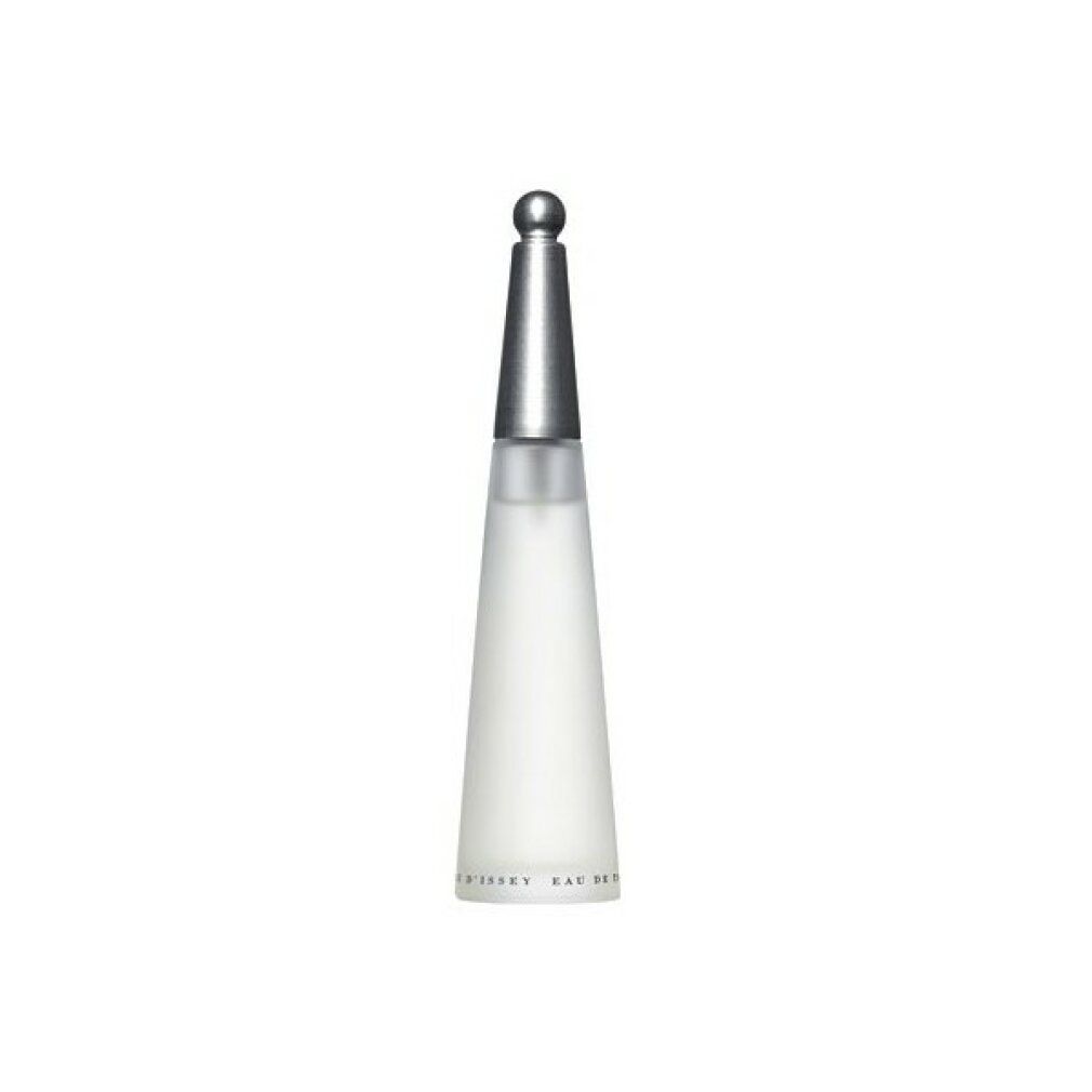 Issey Miyake L'Eau D'Issey Flakon. Weißes Flakon mit silberner Kappe. Konische Form.