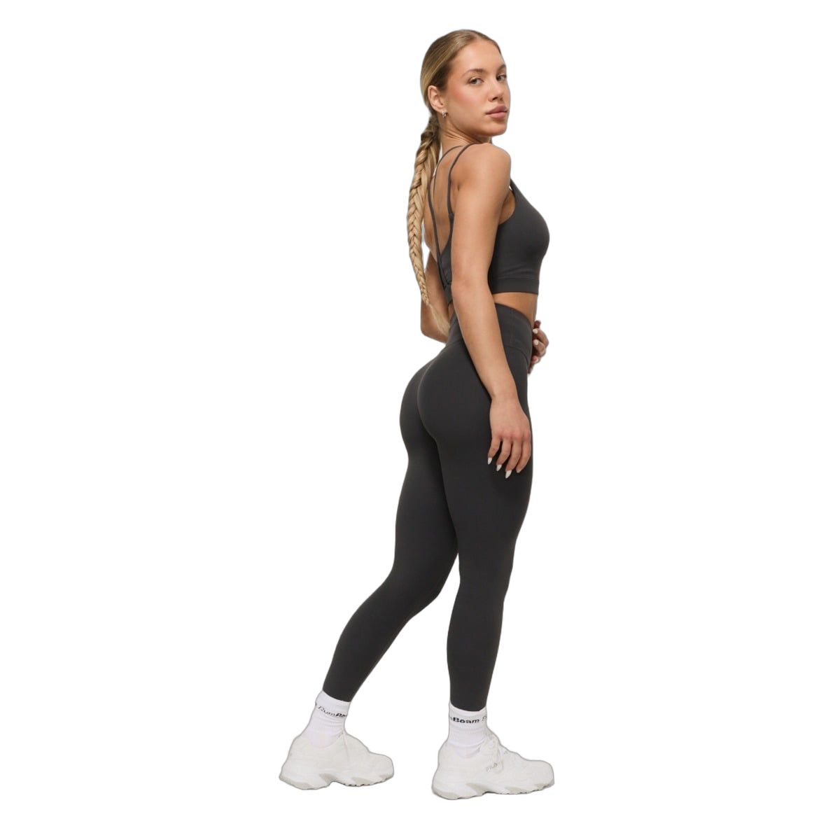 GymBeam Leggings Damen mit hoher Taille und verstärktem Bund BEAT Charcoal