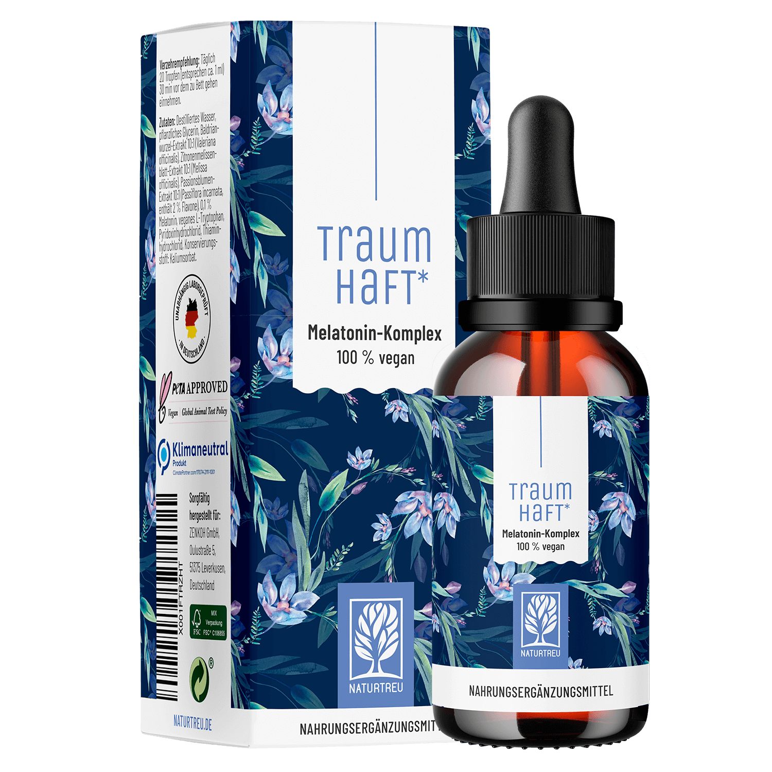 Melatonin Tropfen Komplex mit Pflanzenstoffen - Traumhaft - NATURTREU®