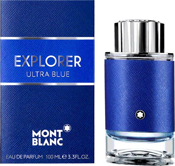 Montblanc Explorer Ultra Blue Eau de Parfum Flakon und Verpackung.
