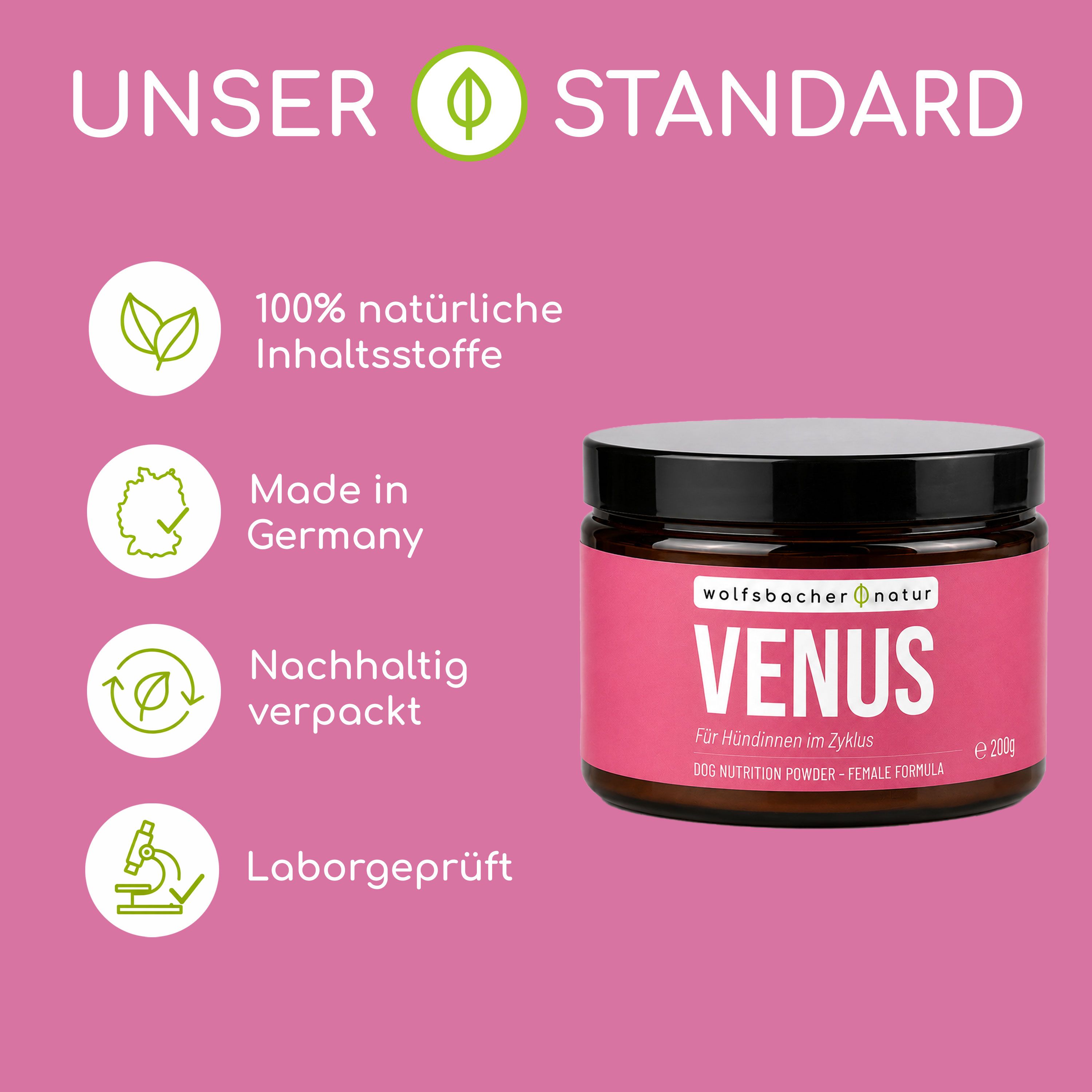 Wolfsbacher Natur Venus Pulver: 100% natürliche Inhaltsstoffe, Made in Germany, nachhaltig verpackt, laborgeprüft.