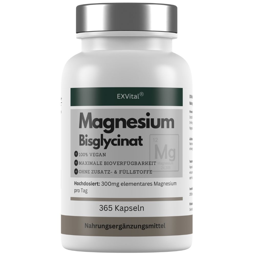 EXVital® Magnesiumbisglycinat, hochdosiert 1365mg pro Tag, vegan 202 g Kapseln