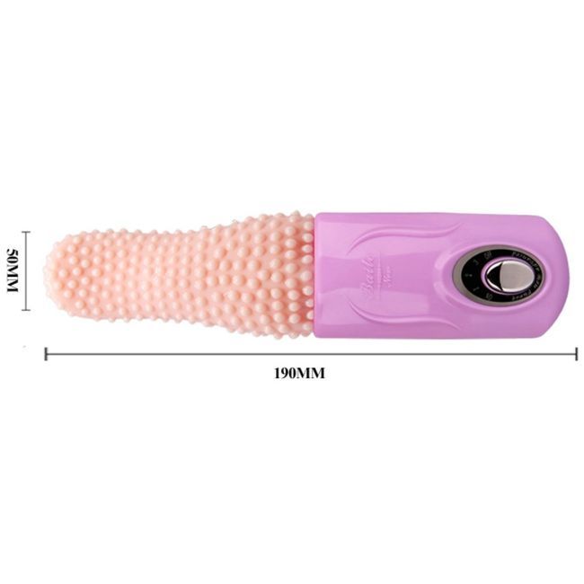Zungen-Vibrator, rosa Basis, beige, strukturierte Spitze. Abmessungen: 190mm x 50mm.