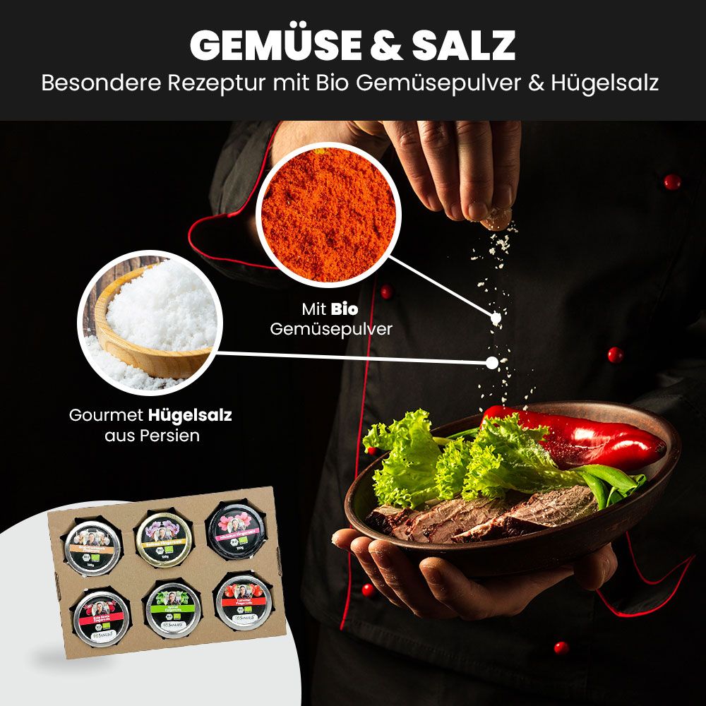 SANUUS® Gourmet Bio Gewürzsalz zum Kochen & Verfeinern Alle Sorten 6er Pack