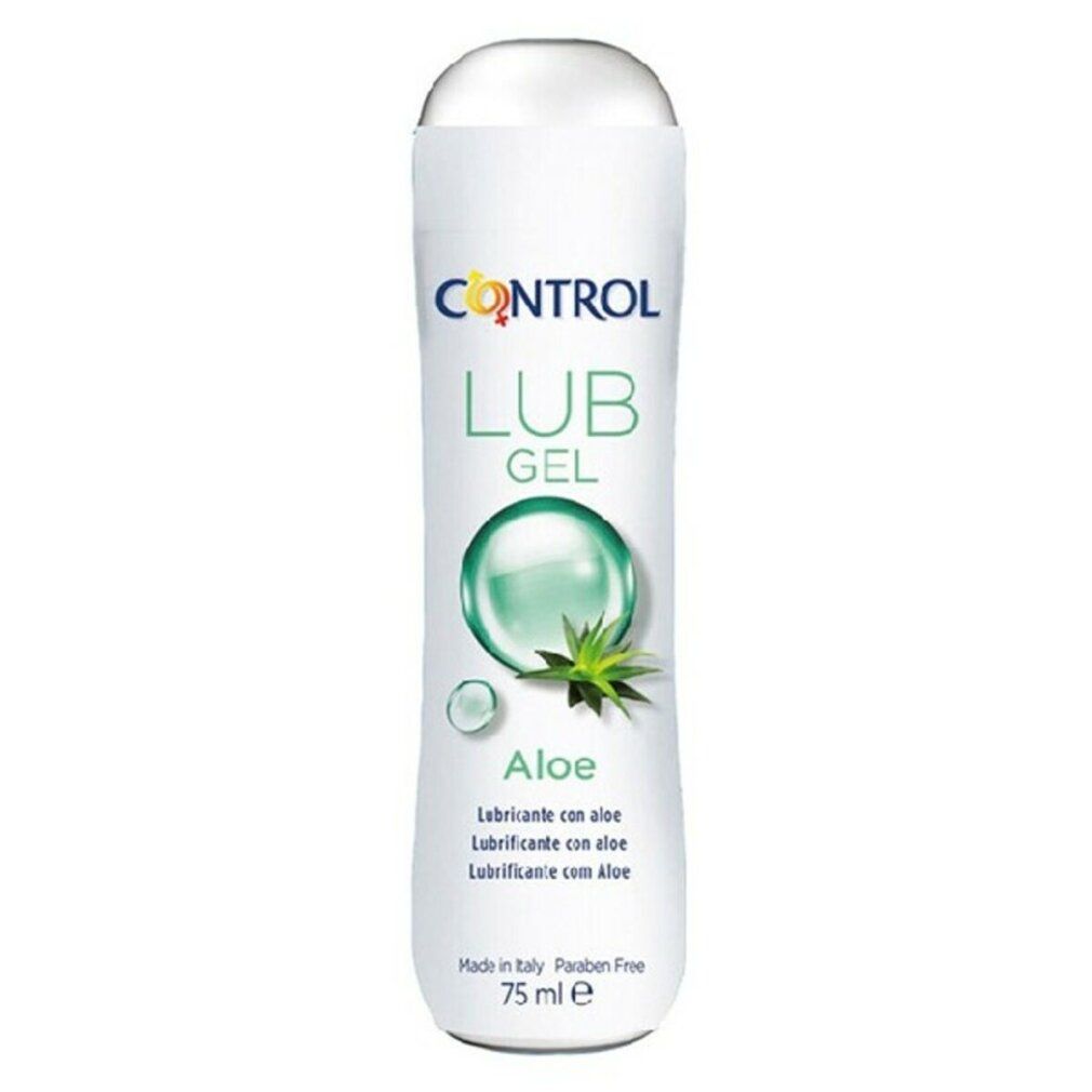 Weißes Fläschchen "CONTROL LUB GEL Aloe". Mit Aloe-Extrakt. 75 ml. Hergestellt in Italien. Parabenfrei.
