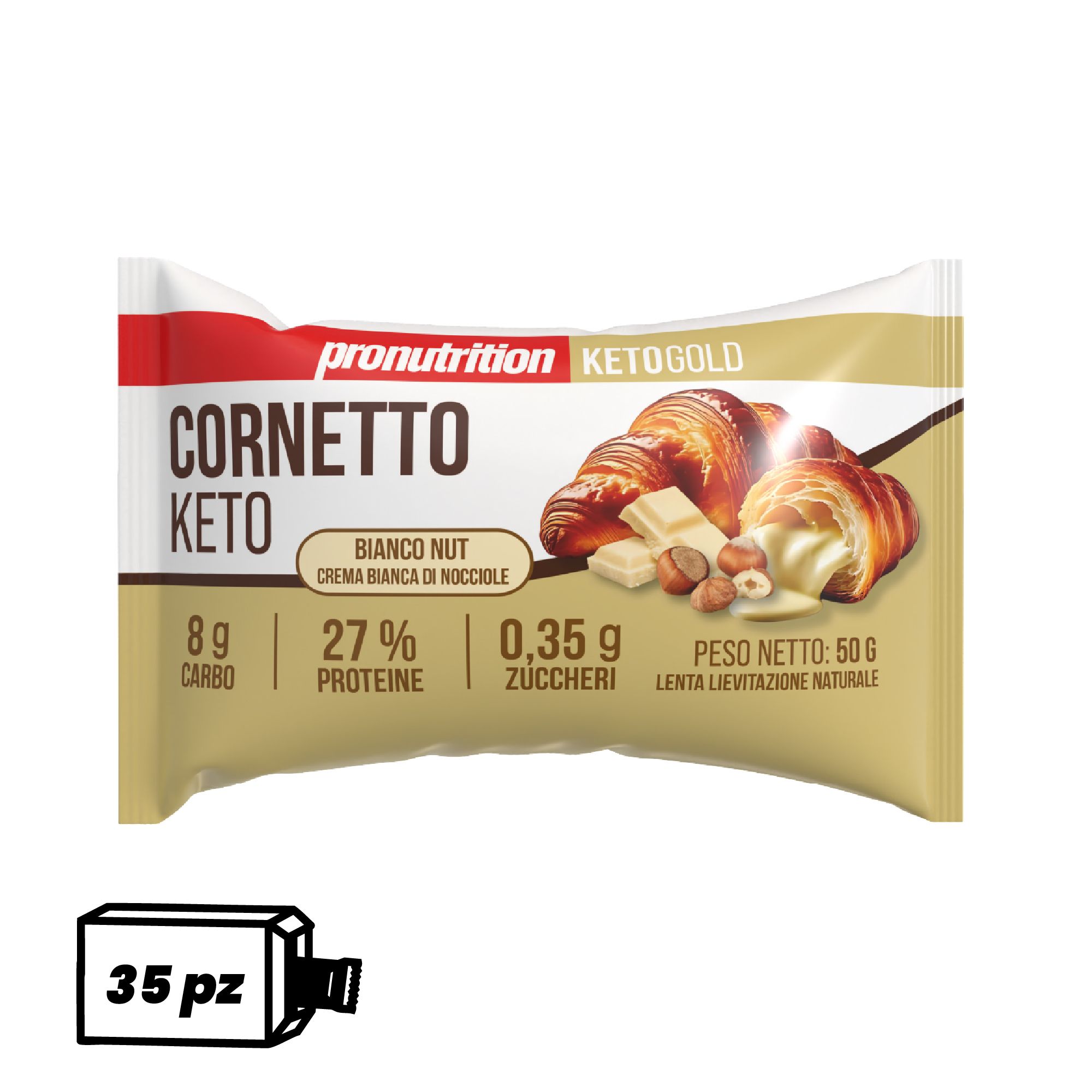 Pronutrition Cornetto keto (35 pezzi x 50 gr, Crema bianca alle nocciole)