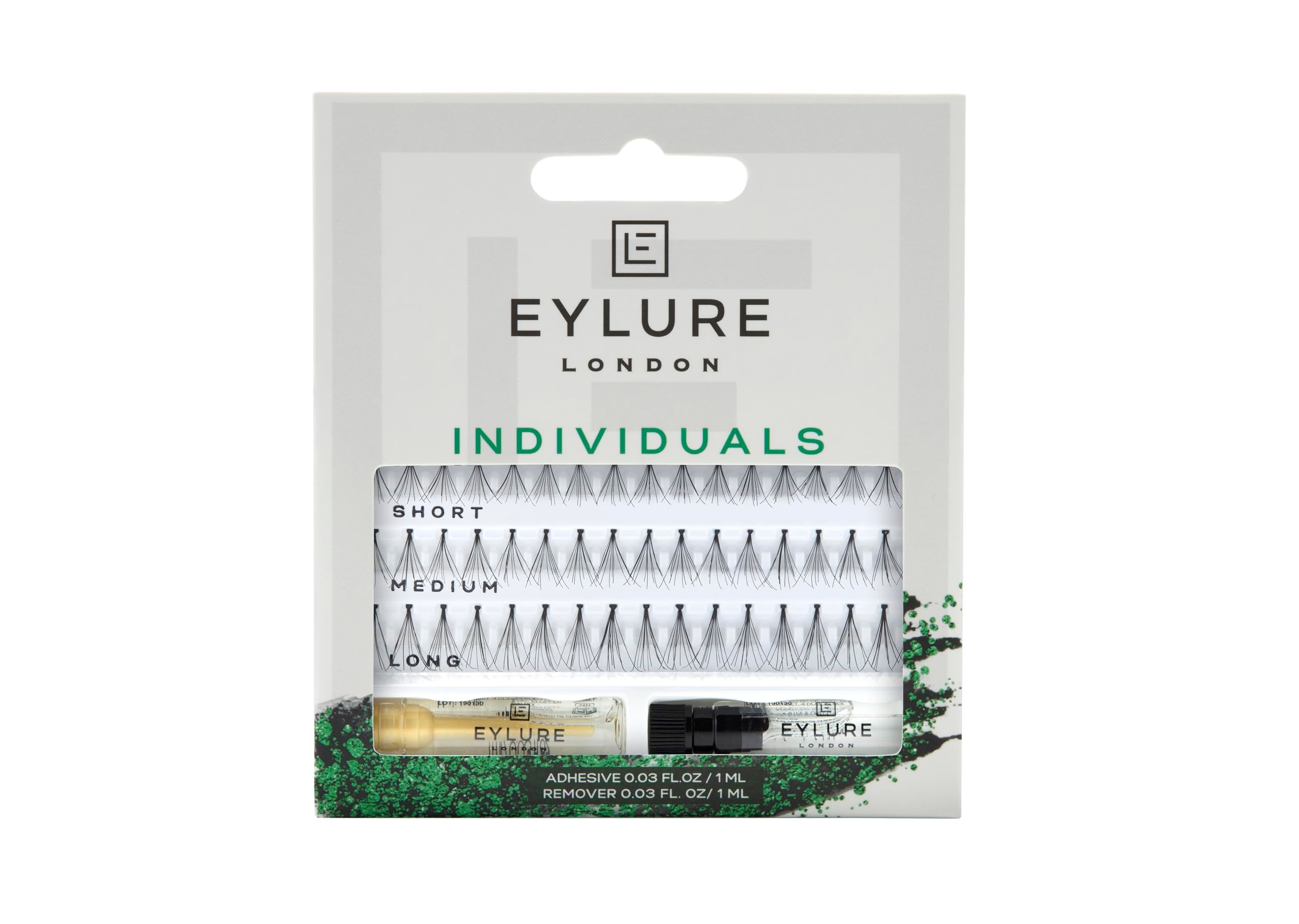 Eylure Individuelle Wimpern in Verpackung. Enthält Wimpern in S/M/L, Kleber und Entferner.