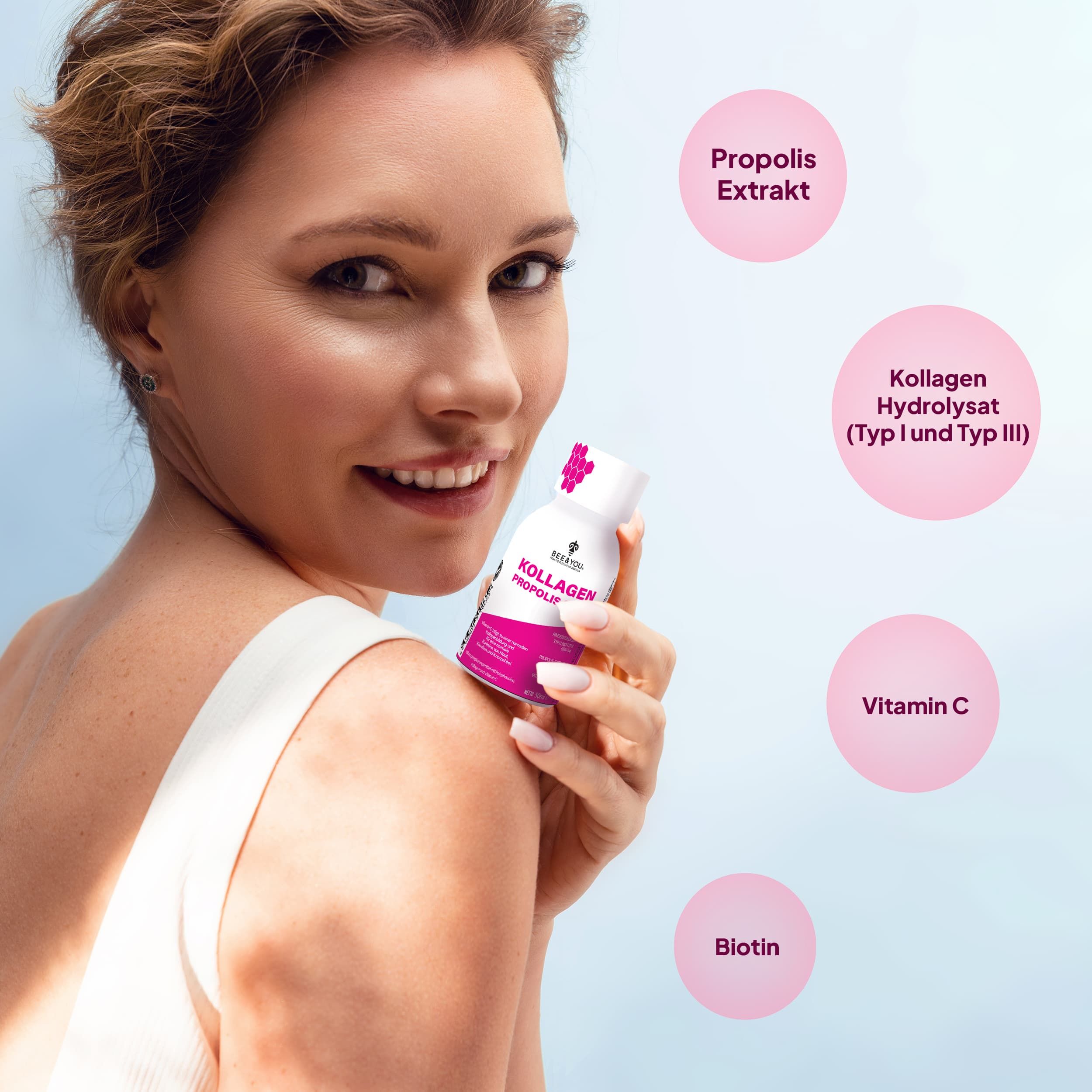 BEE&YOU Beauty Kollagen zum Trinken mit Vitamin C, Biotin, Hyaluronsäure, Propolis