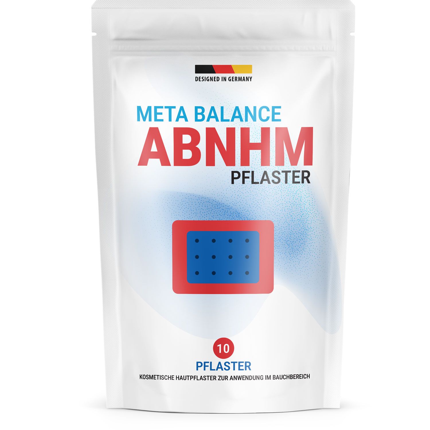 Verpackung mit 10 Meta Balance Abnhm Pflastern, kosmetische Hautpflaster zur Anwendung im Bauchbereich.
