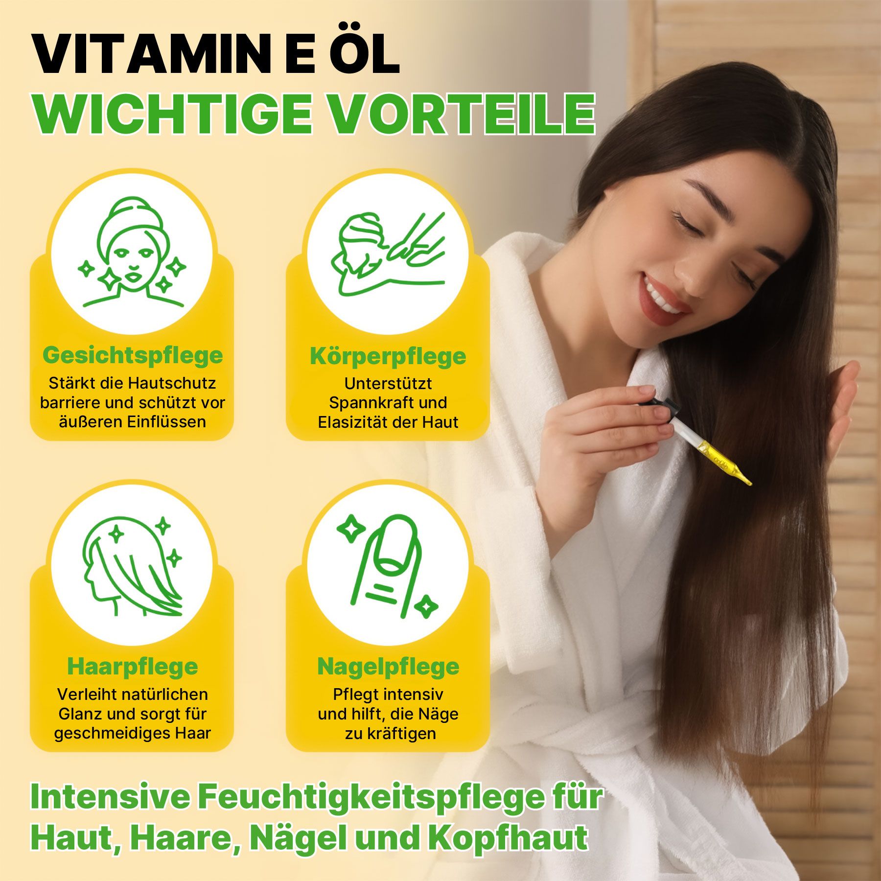 Vitamin E Öl: Wichtige Vorteile für Gesicht, Körper, Haare und Nägel. Mit Pipette.