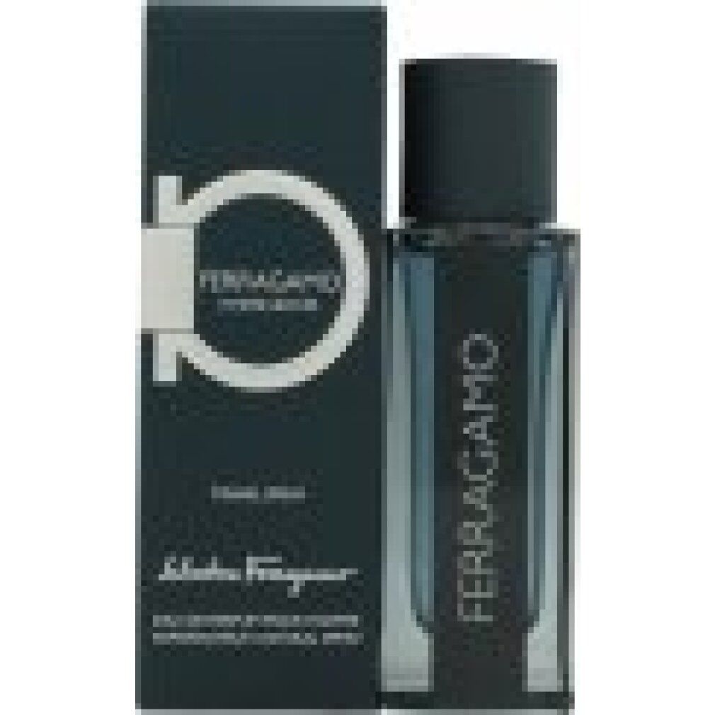 Parfümflakon und Schachtel. Aufschrift FERRAGAMO. Schachtel mit Logo und Text. Eau de Parfum.