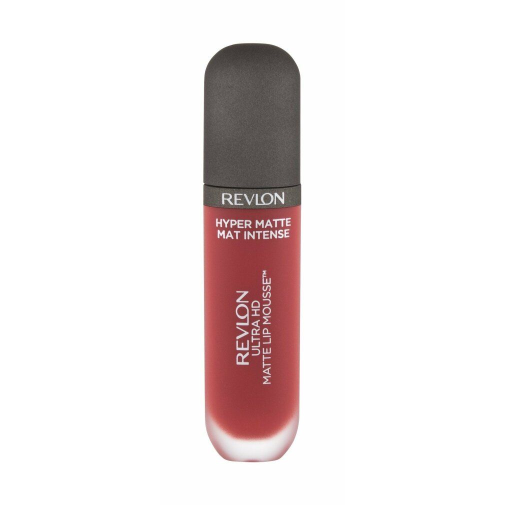 Revlon Ultra HD Matte Lip Color. Rote, längliche Flasche mit schwarzem Deckel. Produktbezeichnung und Schriftzug.