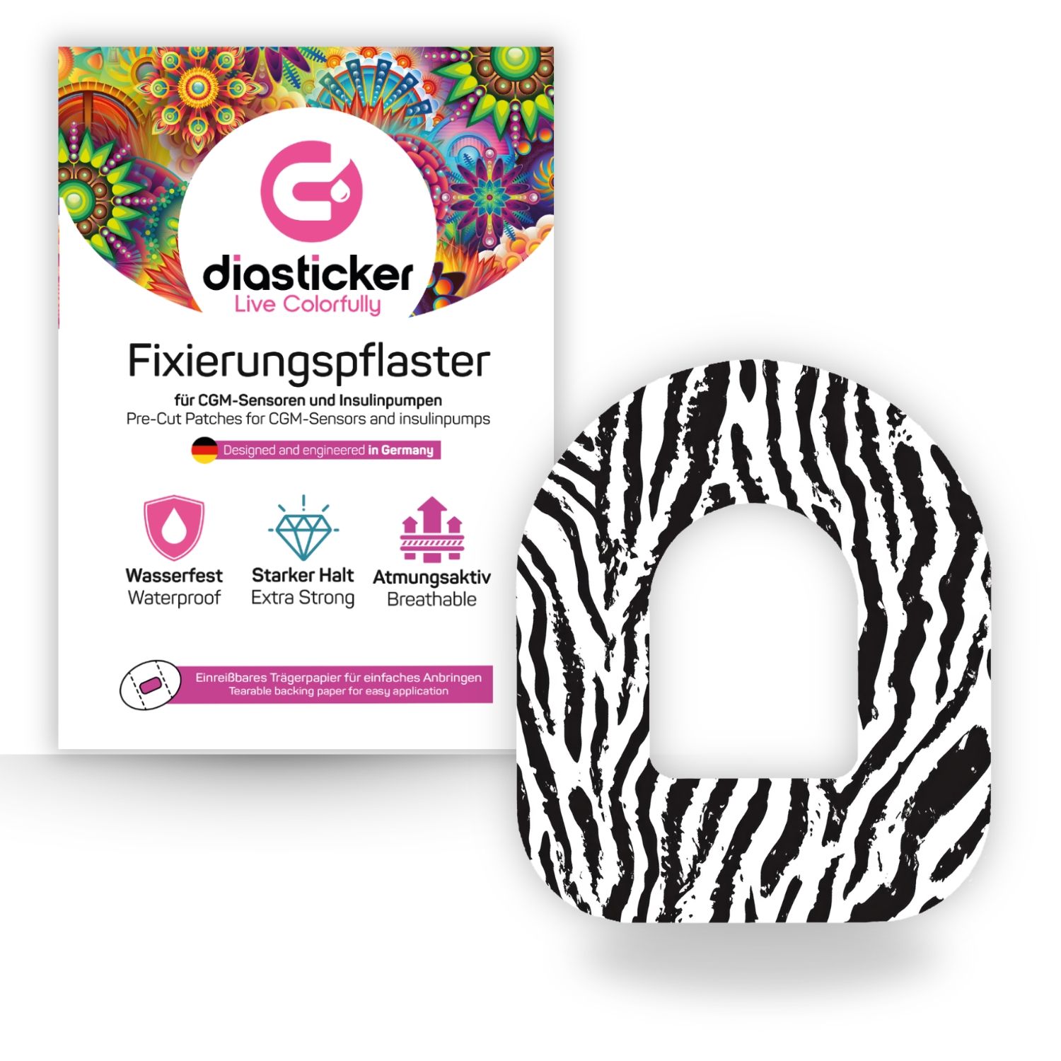 Diasticker® Omnipod Fixiertapes 'Pure Zebra' 5 St