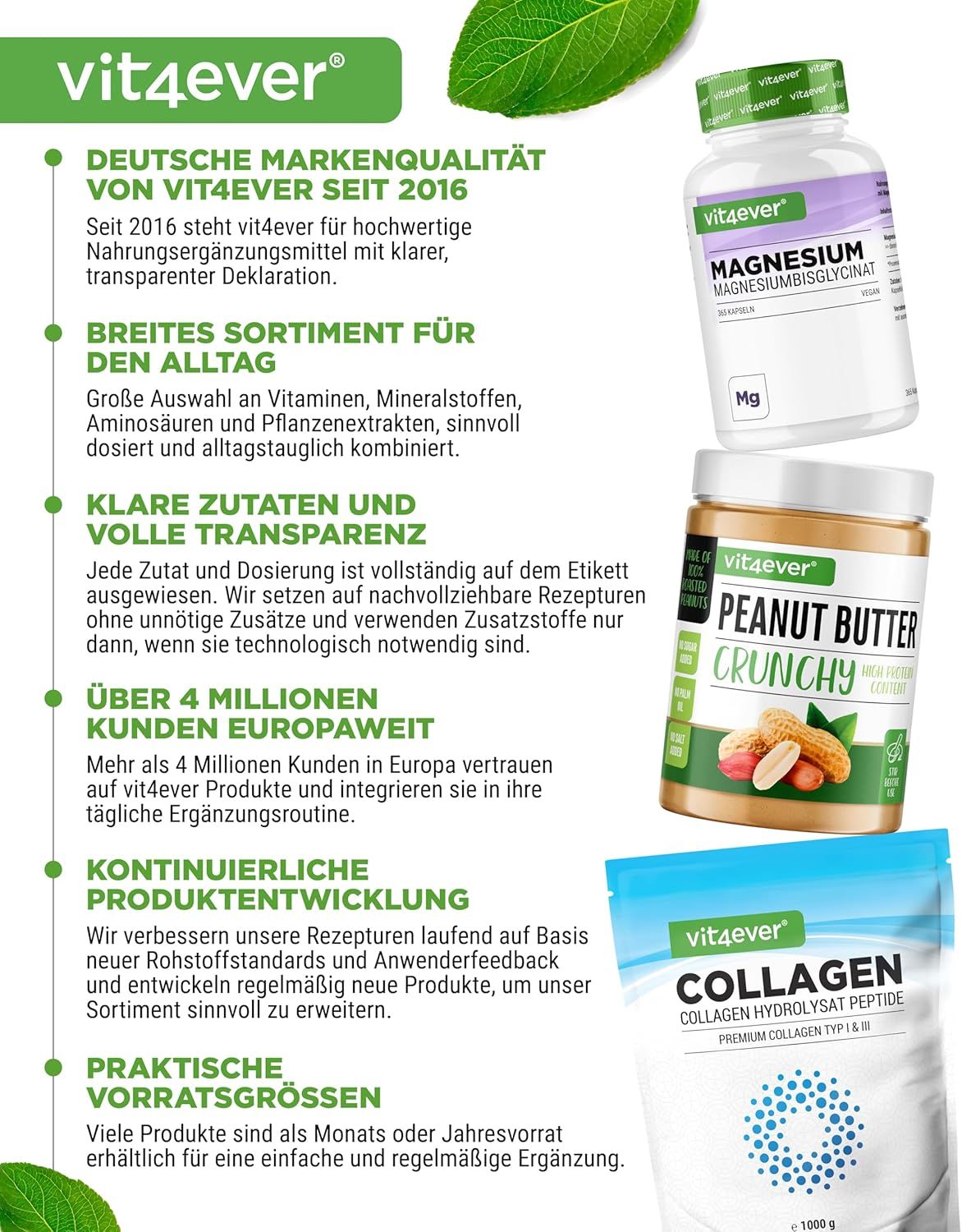 Vit4ever Mariendistel Artischocken Löwenzahn Komplex Flasche neben anderen Vit4ever Produkten wie Magnesium und Kollagen.