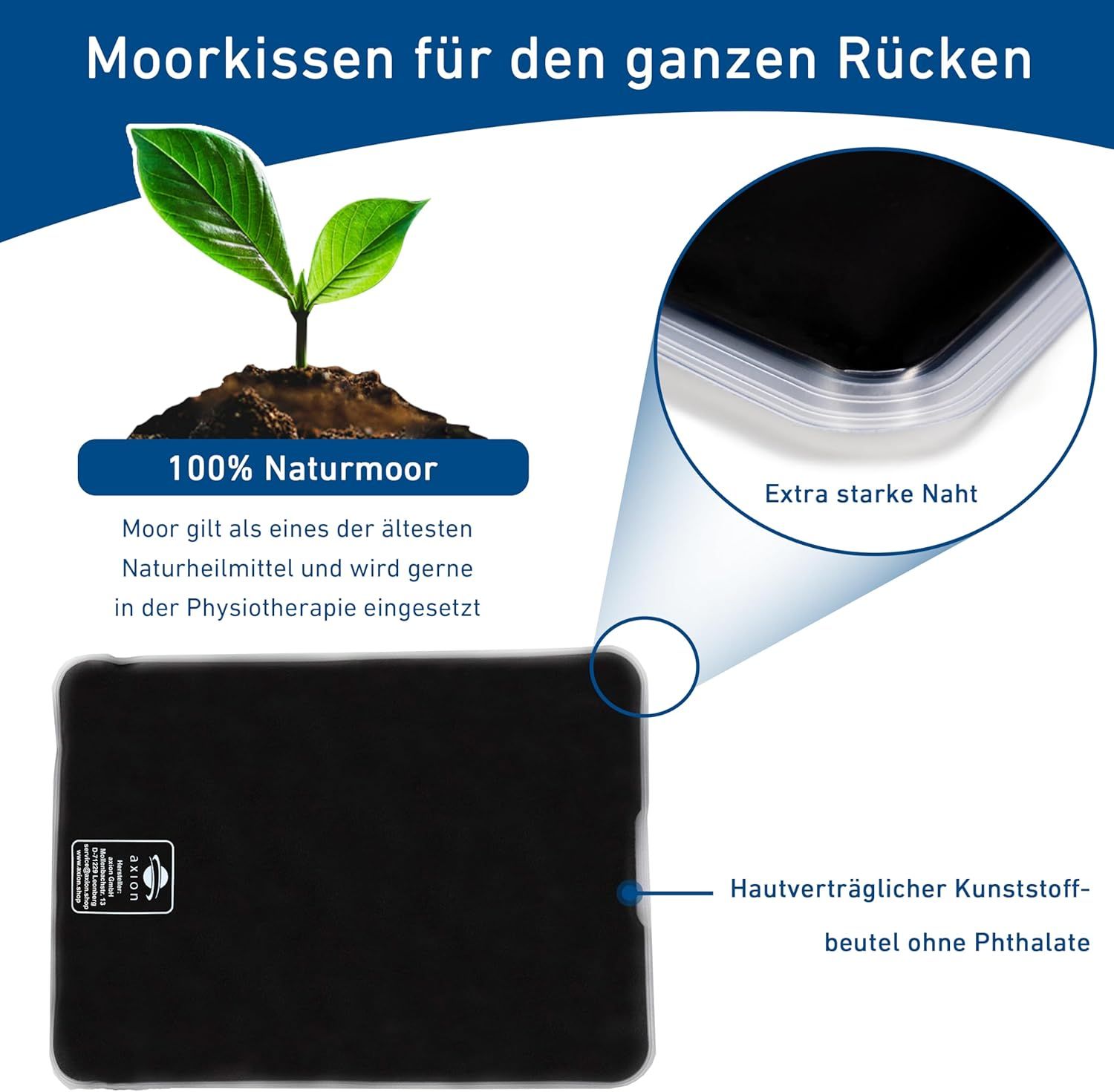 axion® Moorkissen 30 x 40 cm mit Vlieshülle  mit Naturmoor-Füllung - Wärmekissen