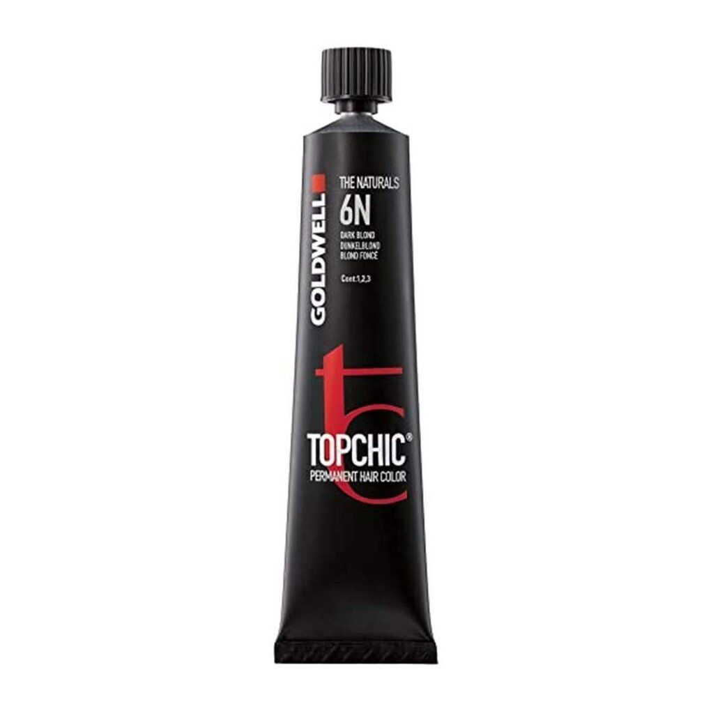 Goldwell Topchic Haarfarbe, 6N. Dunkelblond. Tube. Text: Topchic, Permanent Hair Color.