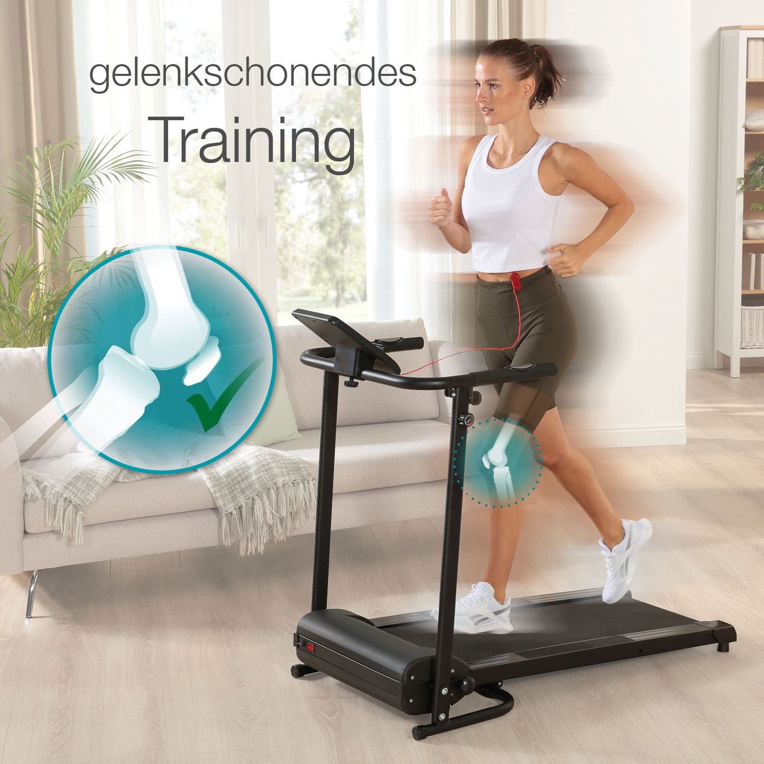 aktivshop klappbares Laufband schwarz, 750 Watt leiser Elektromotor, Extra breite 40 cm Lauffläche