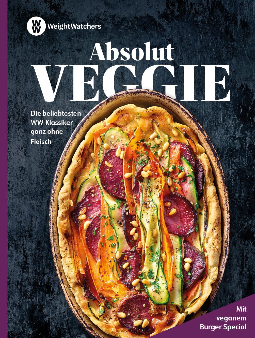 Gericht mit Gemüse, Zucchini, Karotten und Rote Bete. Aufschrift: Absolut Veggie, Weight Watchers.
