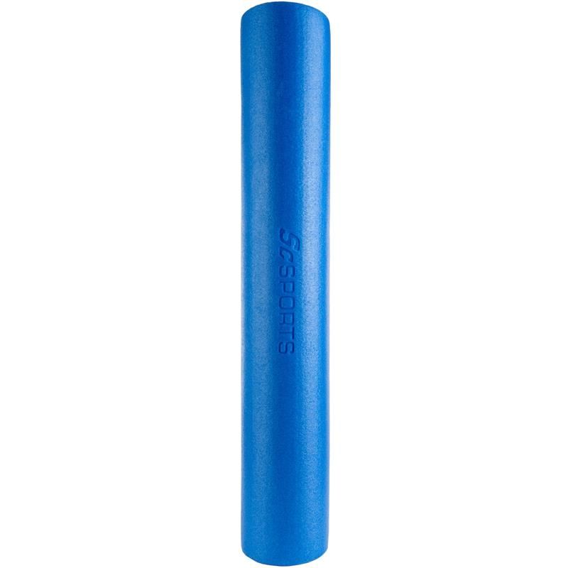Blaue Pilatesrolle mit ScSPORTS-Logo. Zylindrische Form. Aus Schaumstoff. Für Pilates-Übungen.