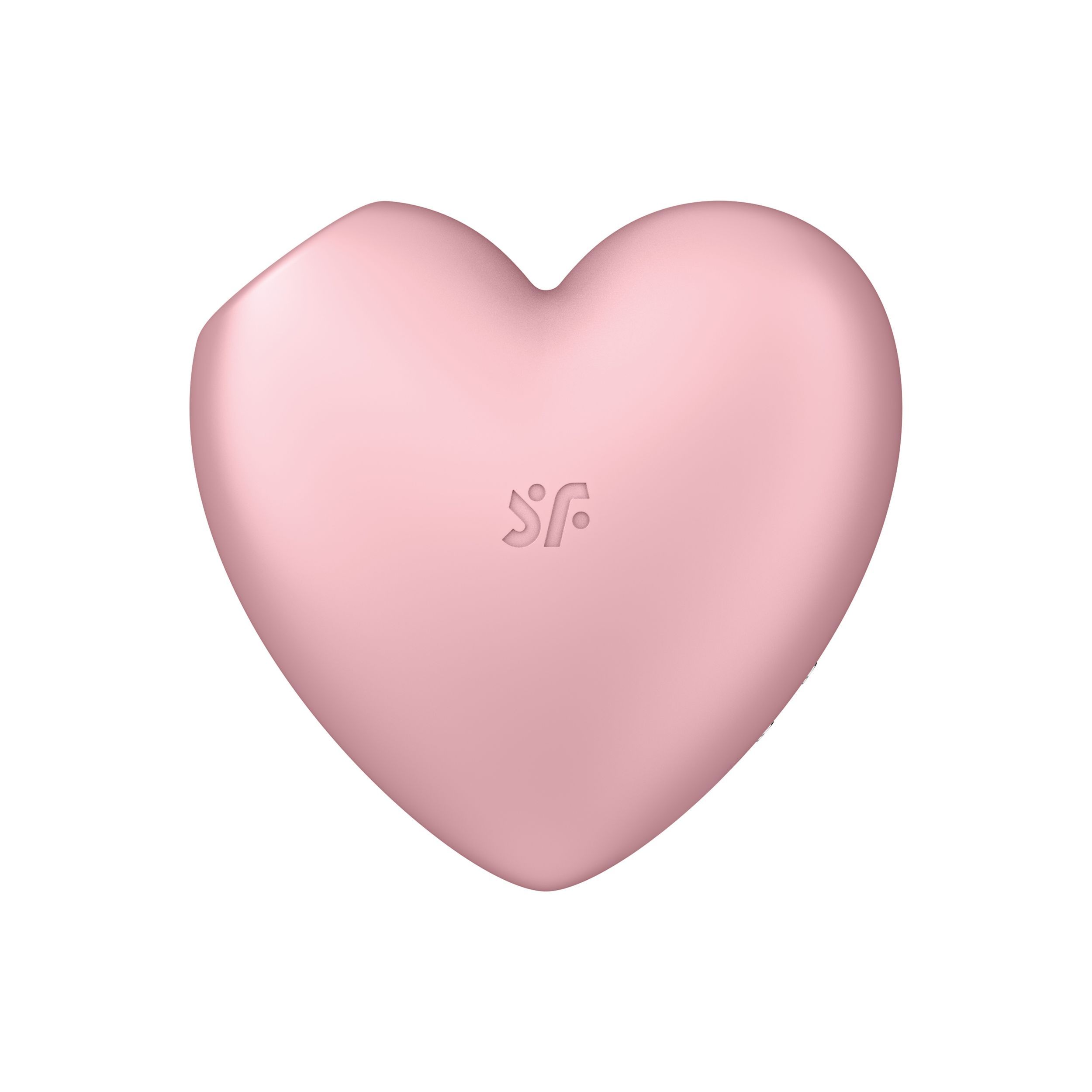 Dispositivo rosa a forma di cuore con logo. Superficie liscia.