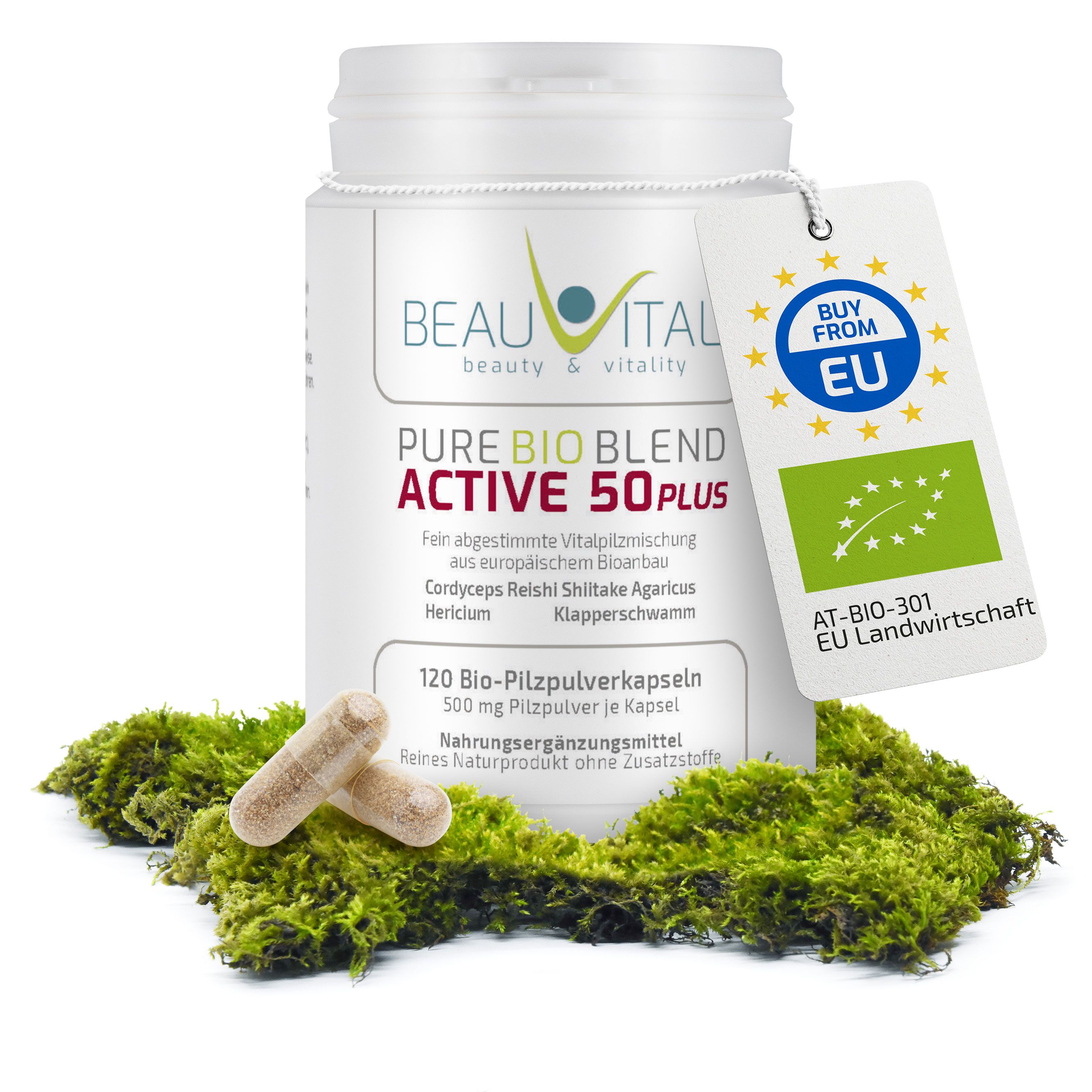 BEAUVITAL® Active 50plus Bio Vitalpilze Kapseln, Cordyceps Hericium Reishi Agaricus Maitake Shiitake