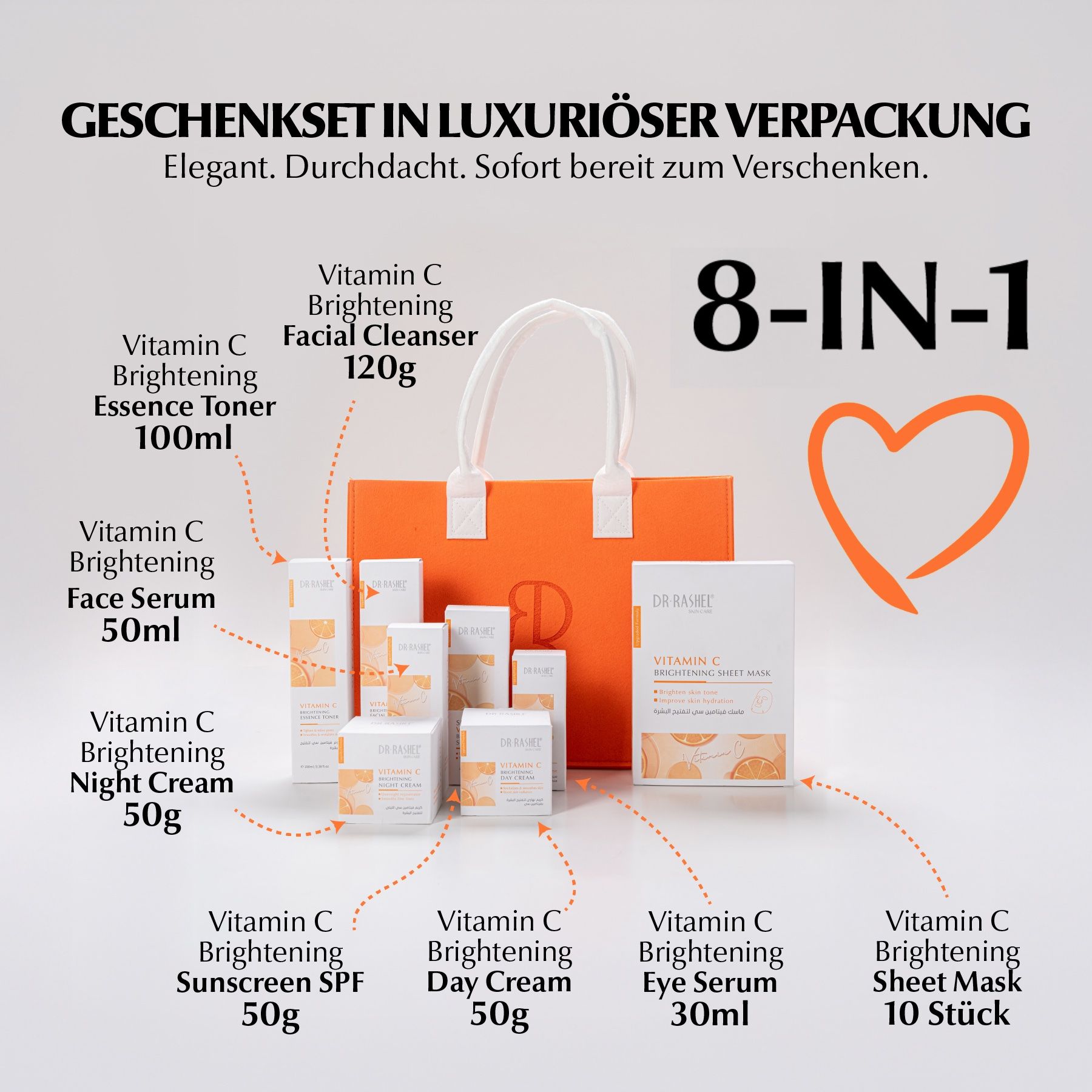 DR RASHEL Gesichtspflege-Set Vitamin C Geschenkbox Serum Creme Masken Toner