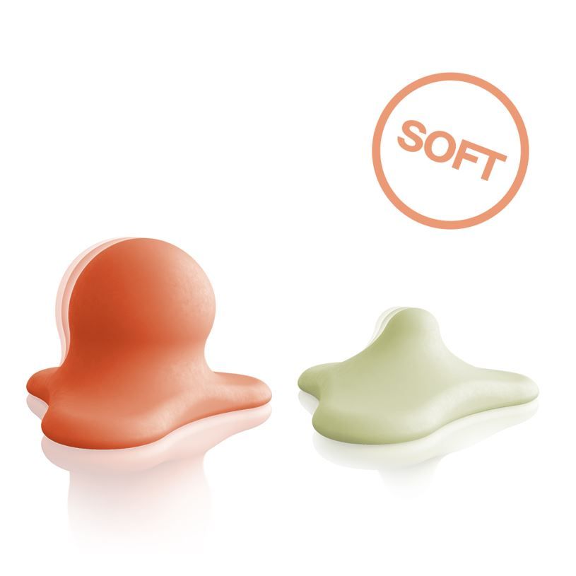 Zwei Triggerdinger Comfy Set SOFT in Orange und Hellgrün. Kennzeichnung 'SOFT'.
