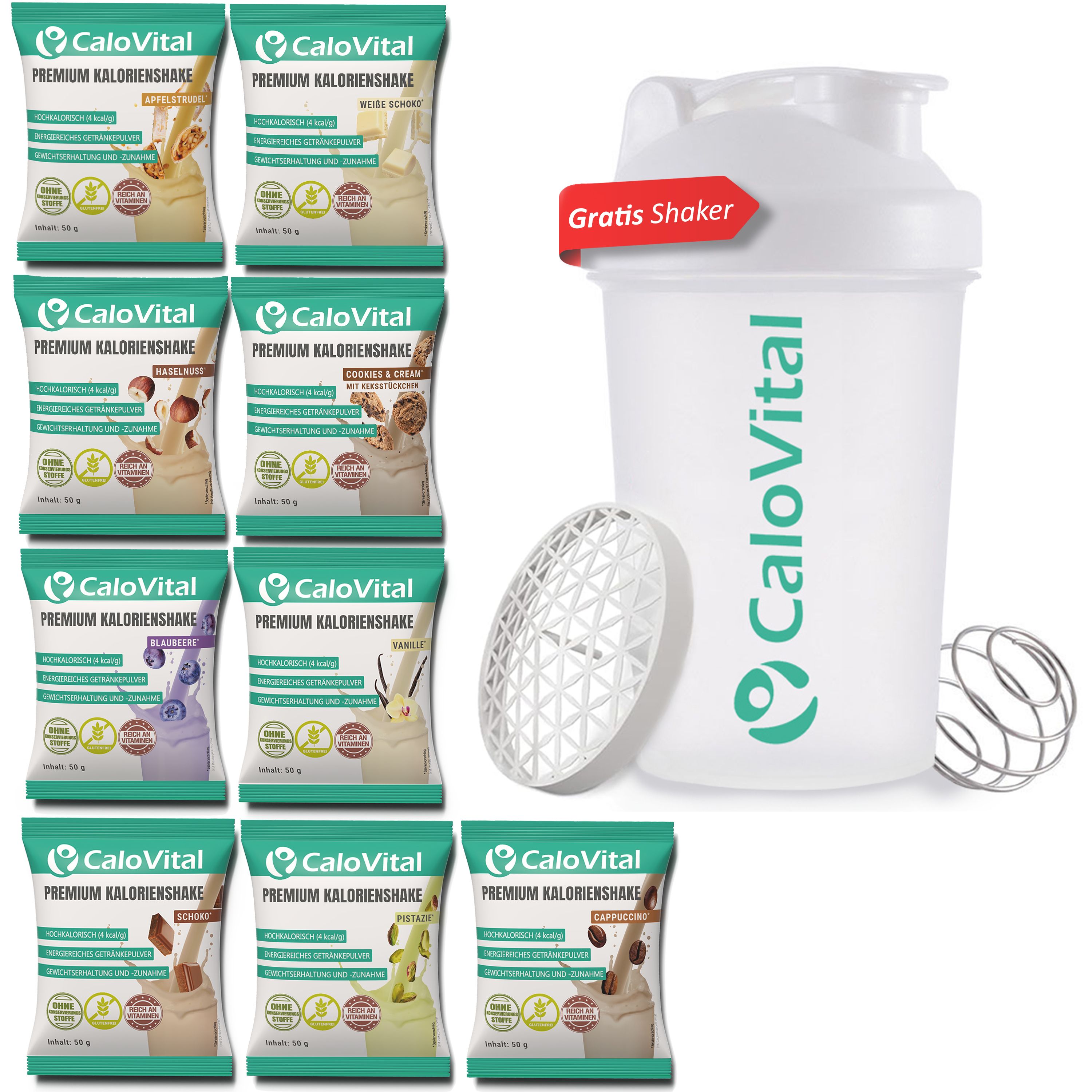 CaloVital Probierpaket inkl. Gratis Shaker | 9er Pack Classic, je 50g 50 g Pulver