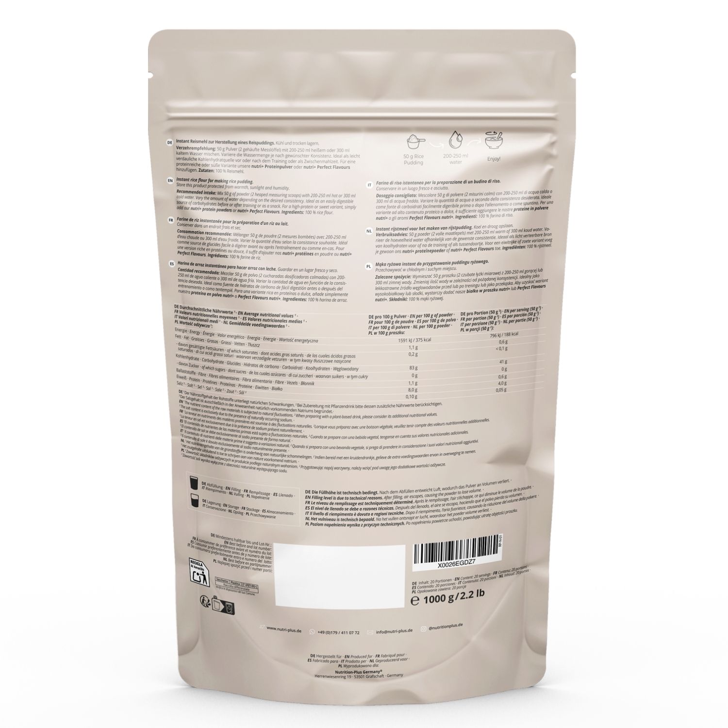 nutri+ Reispudding Proteinpulver Vegan