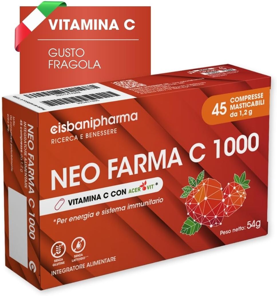 CISBANI PHARMA Neo Farma C 1000 - Integratore con Vitamina C per difese immunitarie - gusto fragola
