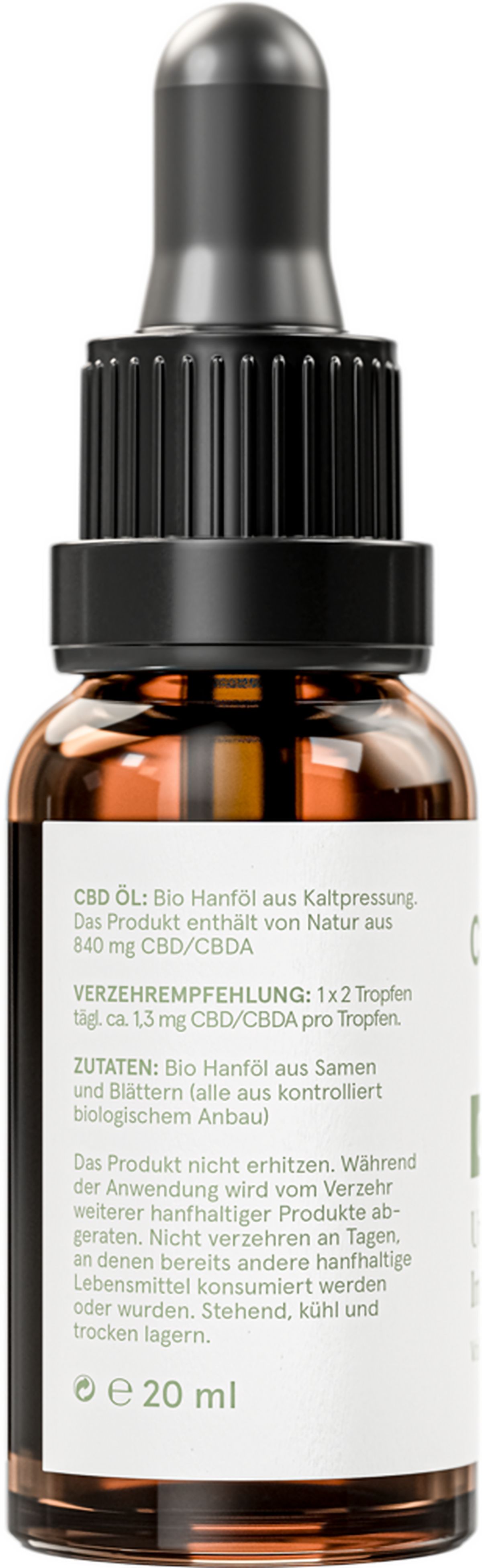 Braune Glasflasche mit Pipettenverschluss, 20 ml Inhalt.