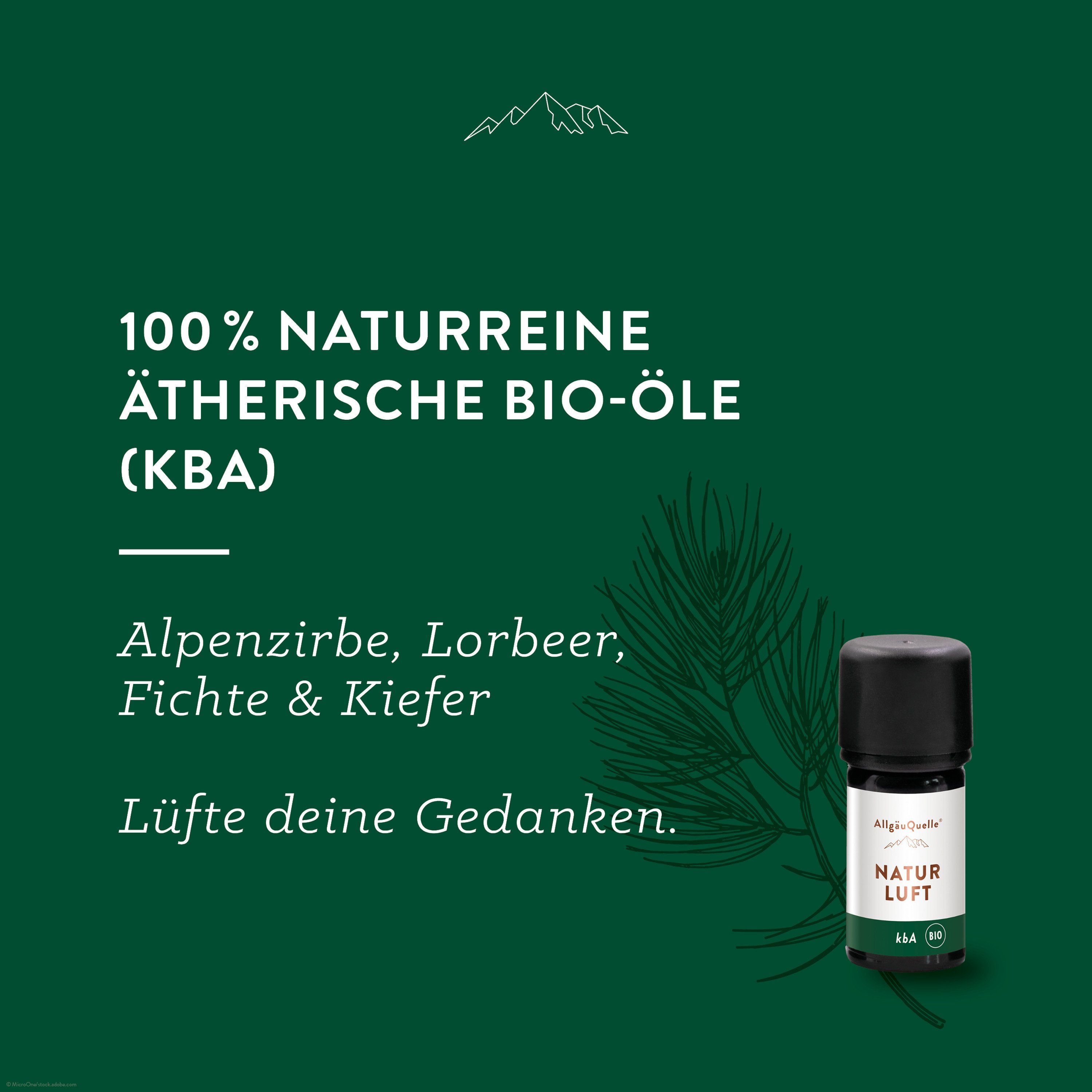 Allgäuquelle  Bio Duftöl Duftmischung Naturluft Alpenzirbe, Lorbeer, Fichte, Kiefer