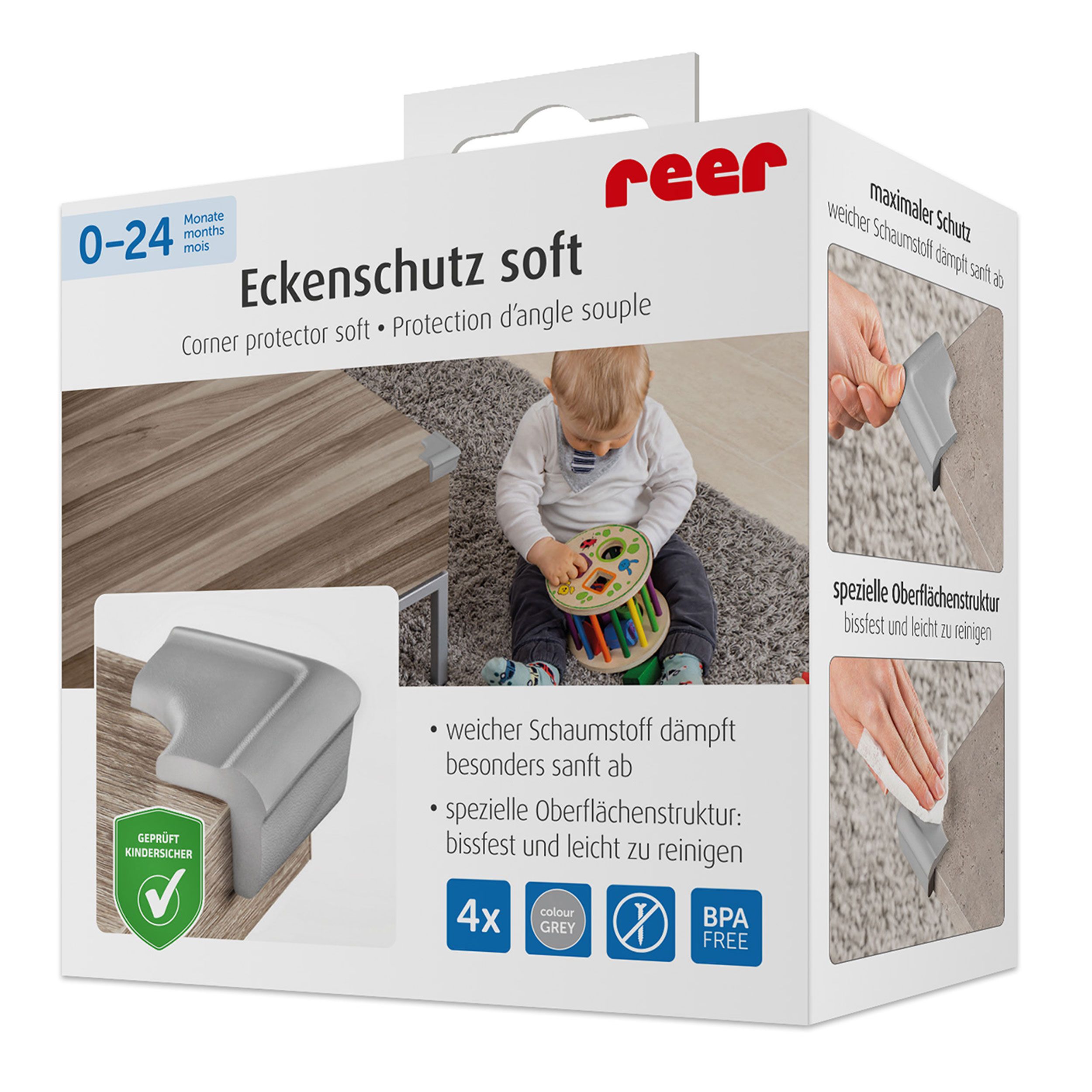 reer Eckenschutz Soft, 4er Set, Kindersicherung, Grau