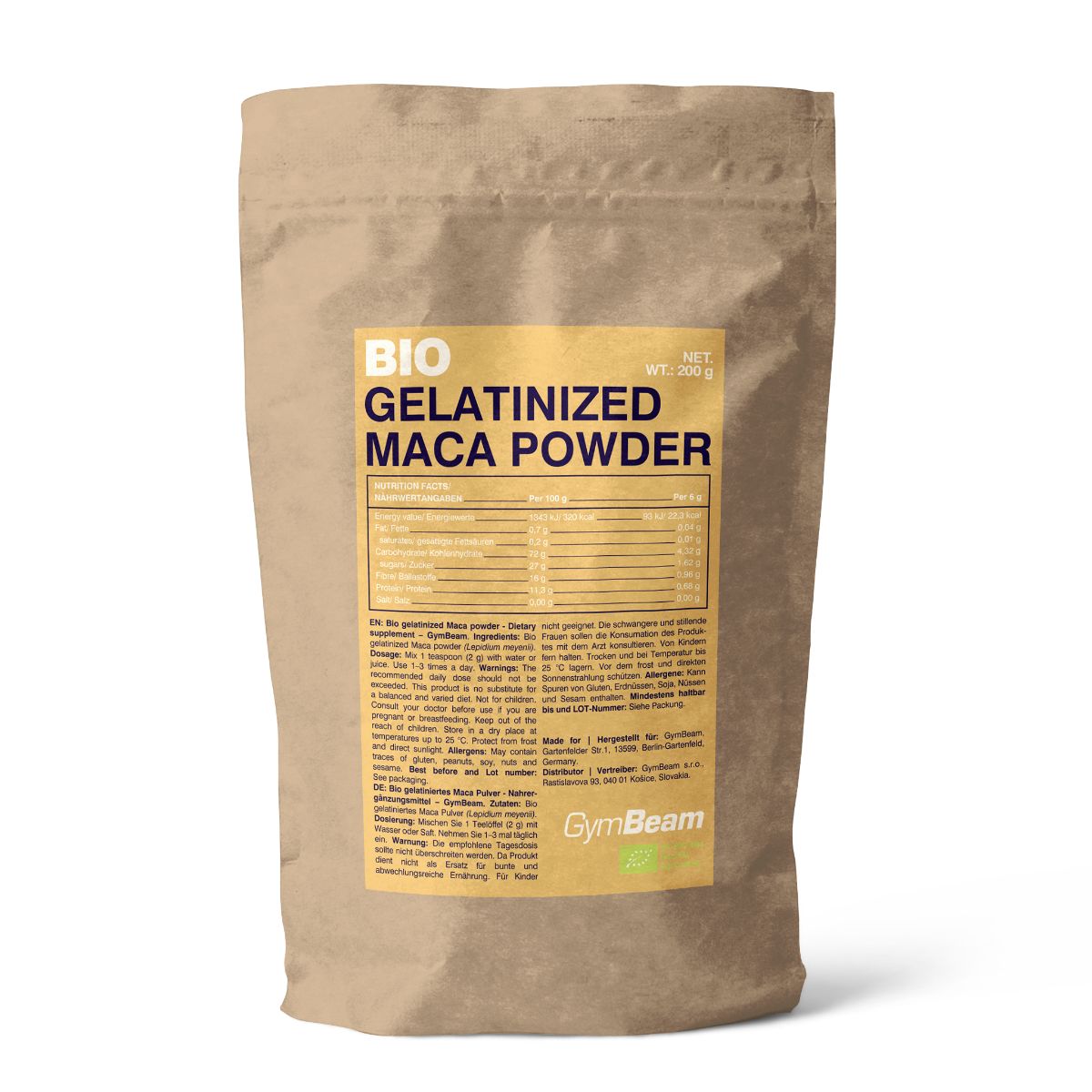 GymBeam BIO Gelatiniertes Maca Pulver 200 g