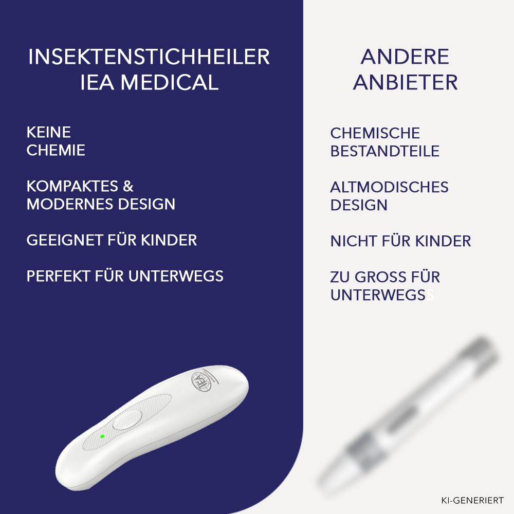 IEA Medical Insektenstichheiler: keine Chemie, kompakt, modern, für Kinder und unterwegs geeignet.