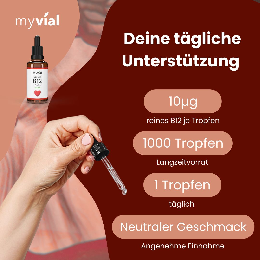 myvial® Vitamin B12 + Folsäure Tropfen 10 ml - hochdosiert mit Methyl- & Adenosylcobalamin - vegan