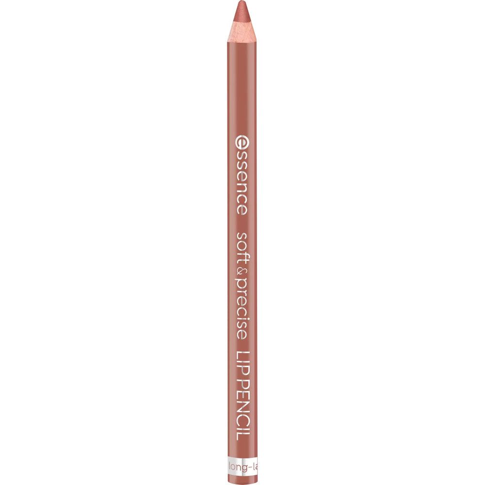 Lippenkonturenstift, braun. Spitze sichtbar, Produktname und Marke. Aufschrift: Soft & Precise LIP PENCIL.