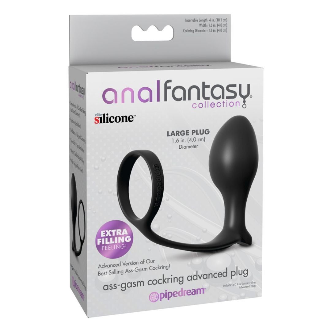 Verpackung mit Analplug und Penisring. Text: analfantasy collection, Large Plug, Extra Filling Feeling.