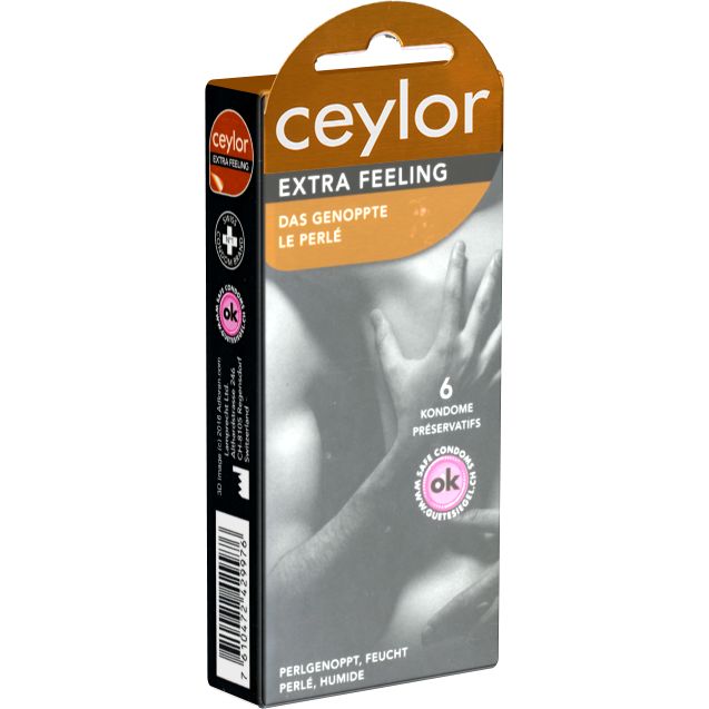 Ceylor *Extra Feeling* Schweizer Noppenkondome, verpackt im hygienischen Dösli