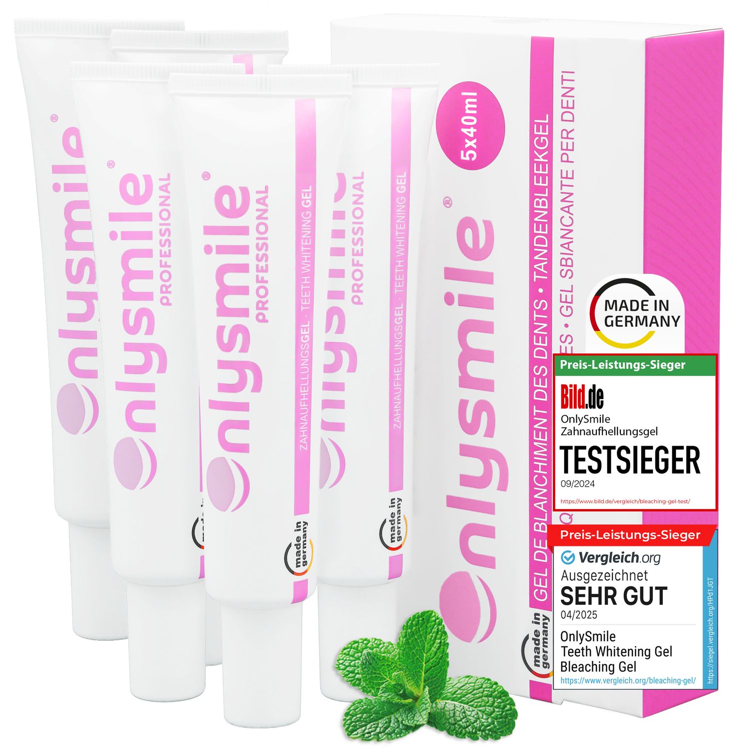 OnlySmile® Zahnaufhellung Bleaching Gel 5x40 ml Zahngel