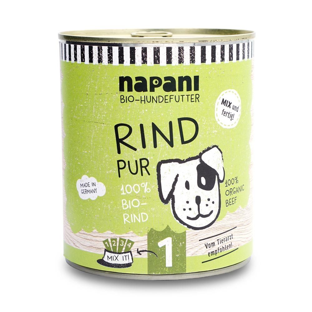 napani Bio-Dosenfutter für Hunde, Rind pur