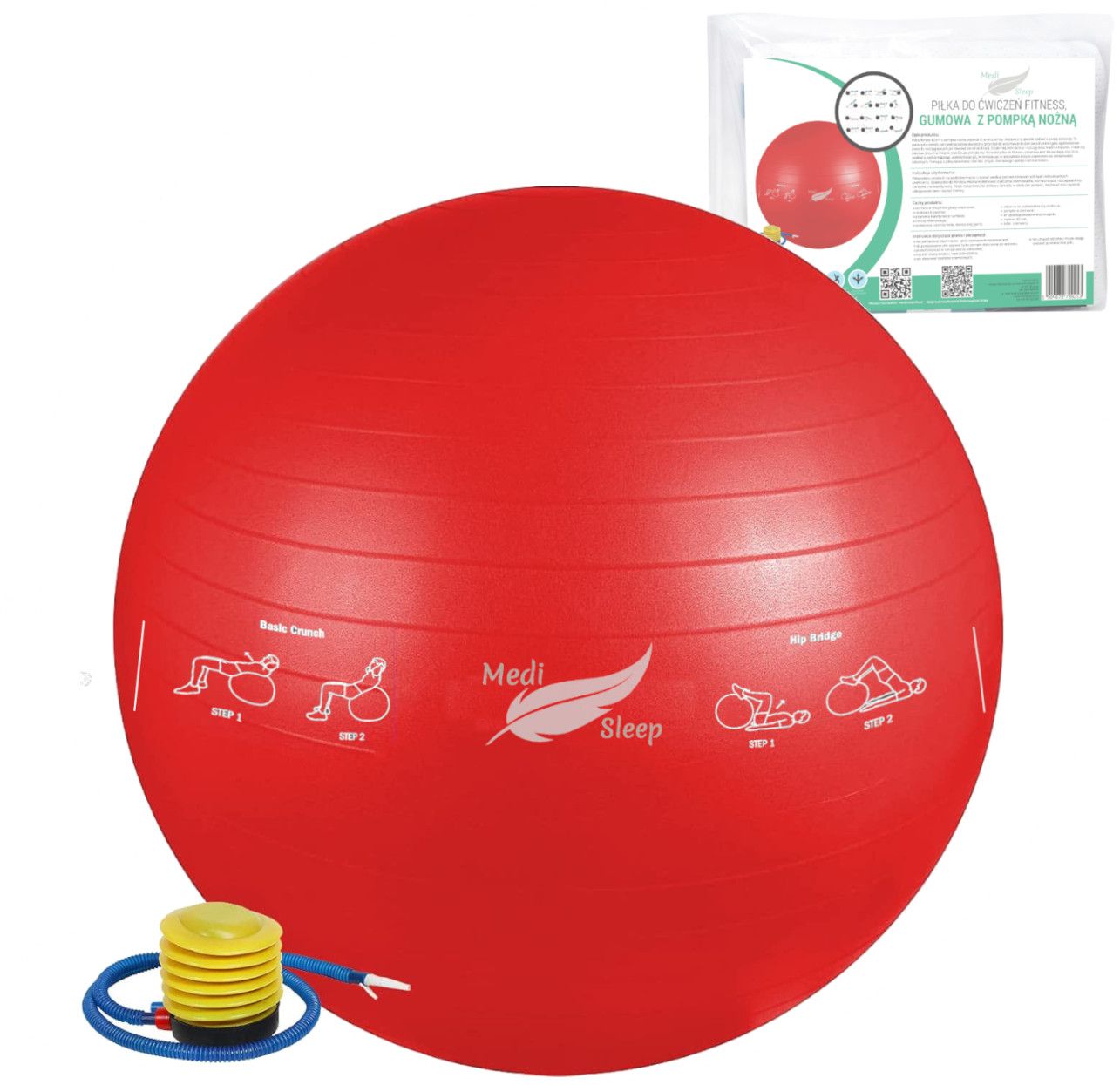 Medi Sleep Gymnastikball Rot mit Fußpumpe und Anti-Burst-System 1 St