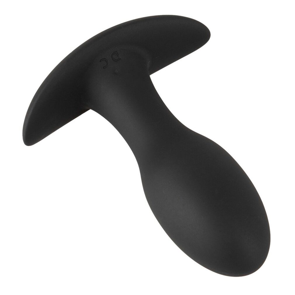 Schwarzer Anus-Plug mit T-förmiger Basis. DC-Markierung. Aus Silikon.